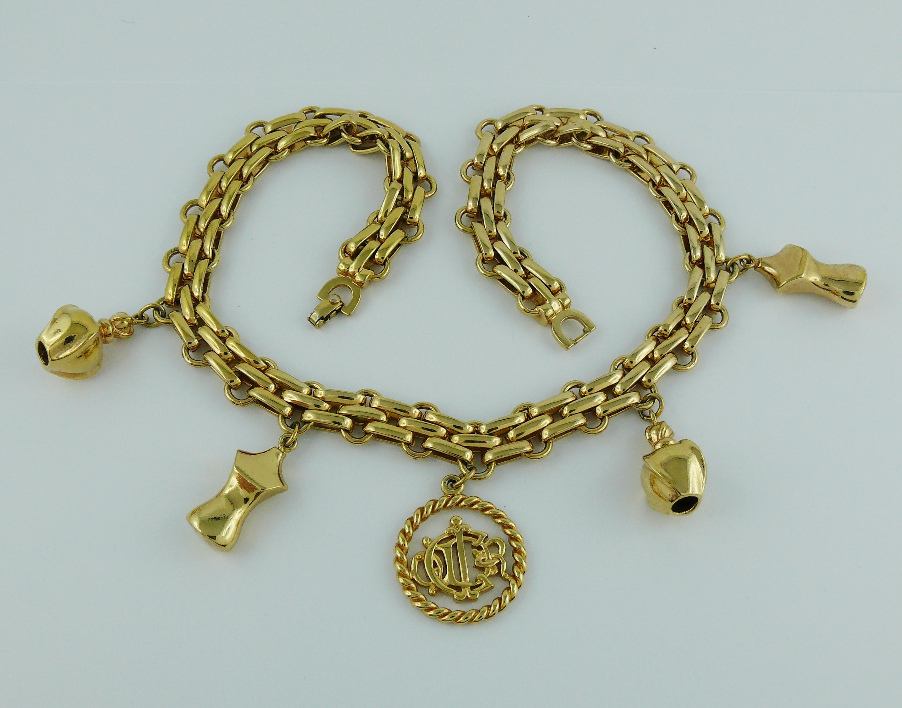 Christian Dior Vintage Gold Toned Charms Necklace In Excellent Condition In Nice, FR