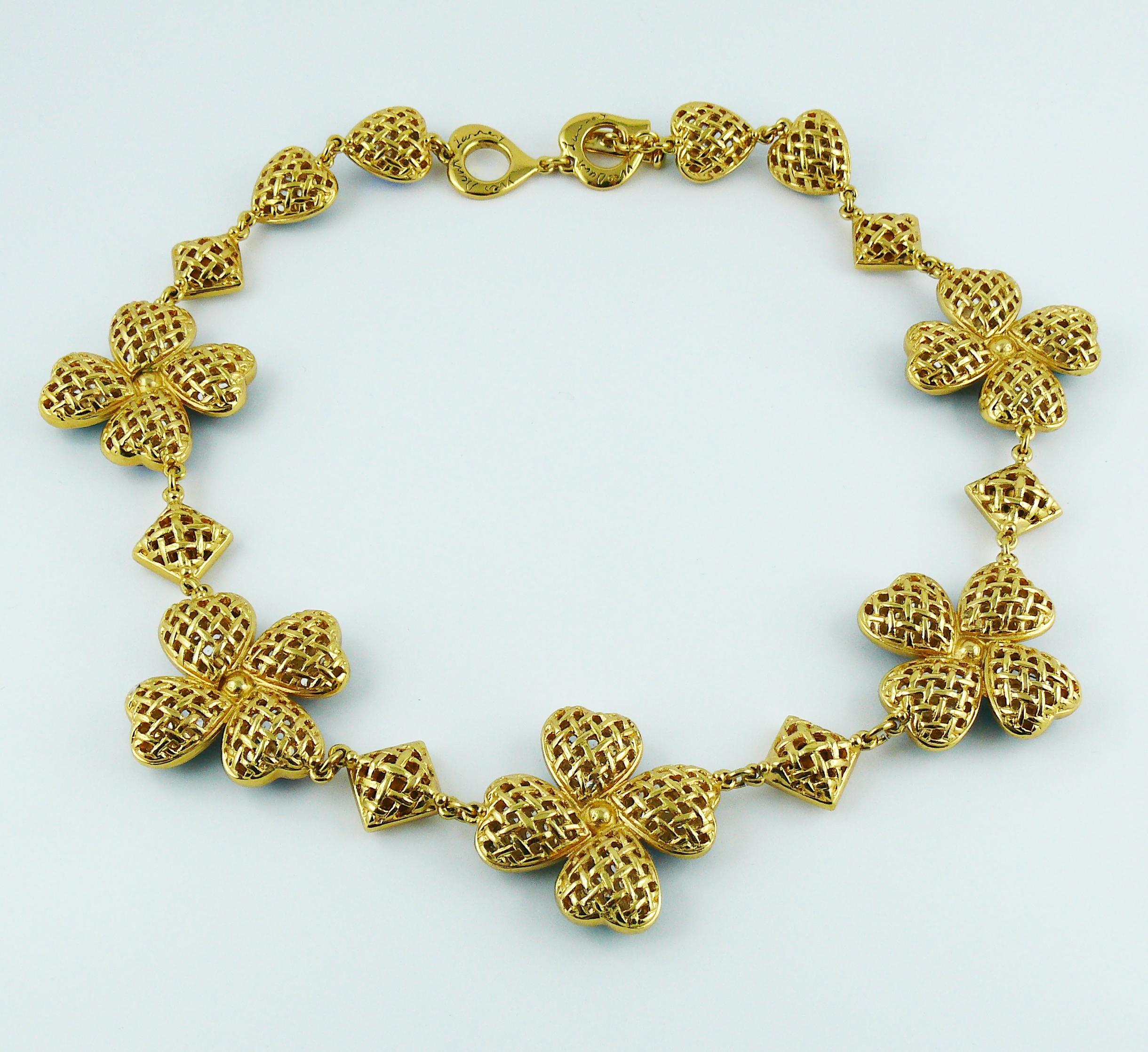 Yves Saint Laurent YSL Vintage Jewelled Clover Necklace 3