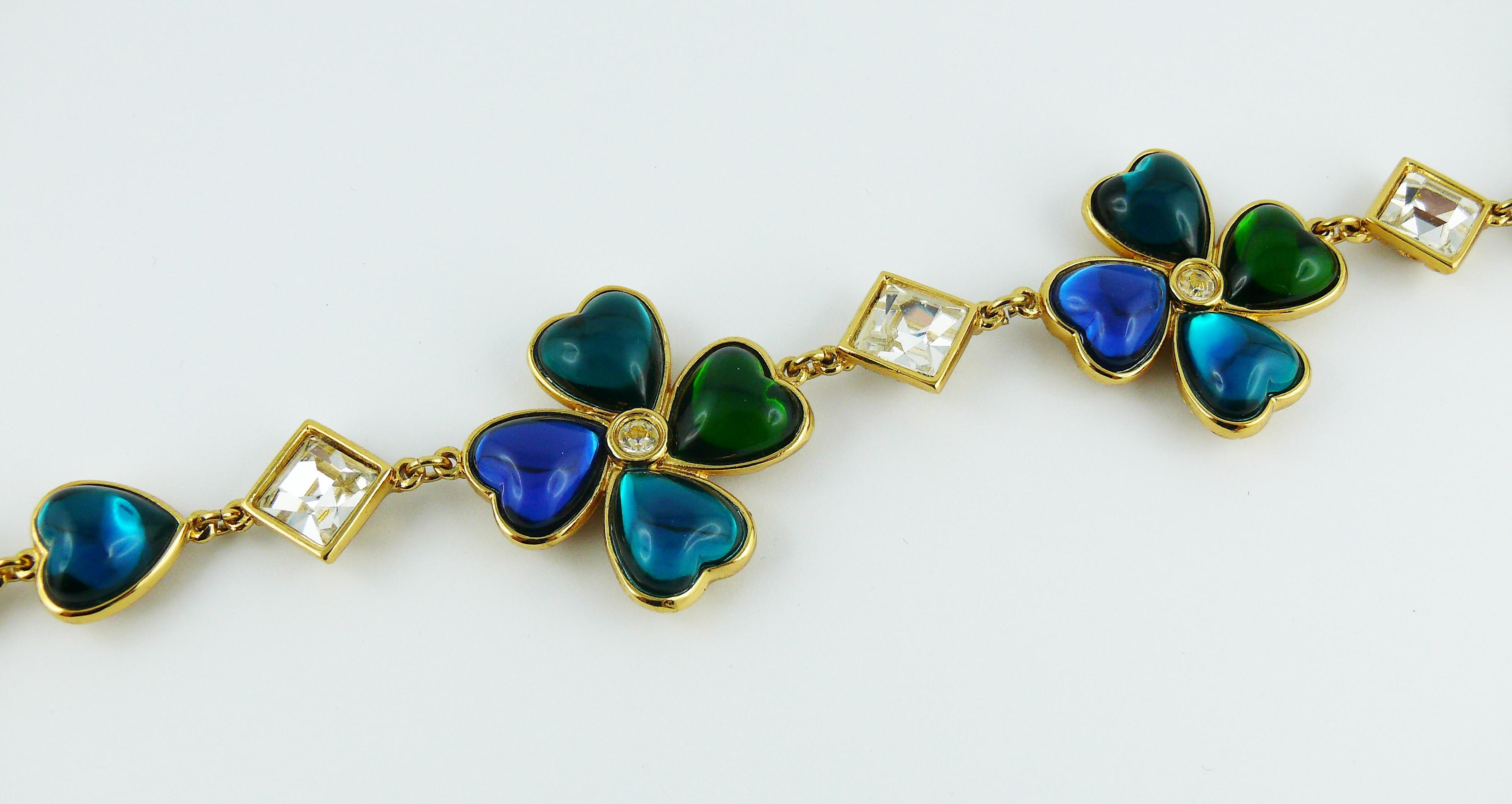 Women's Yves Saint Laurent YSL Vintage Jewelled Clover Necklace