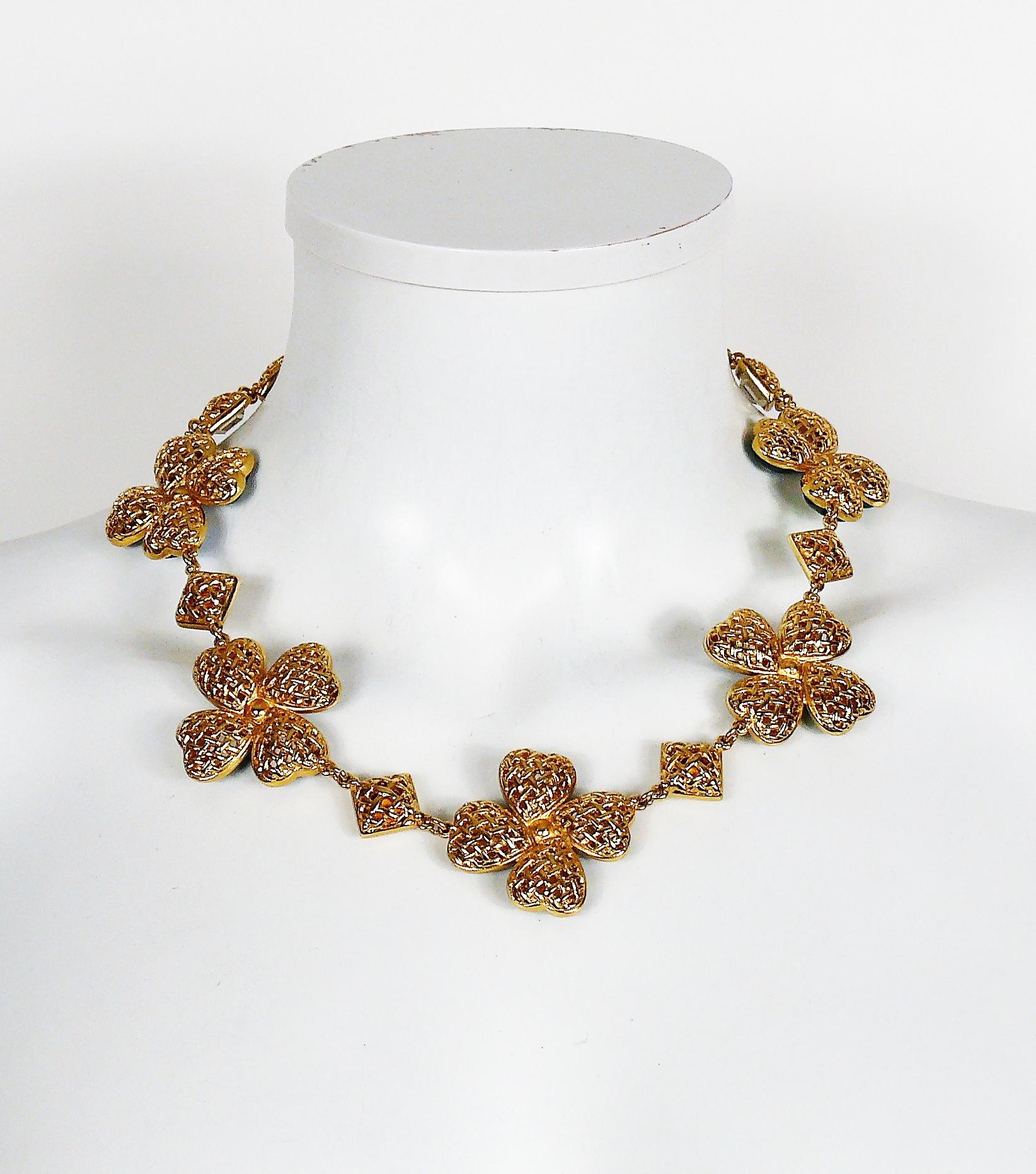 Yves Saint Laurent YSL Vintage Jewelled Clover Necklace 2