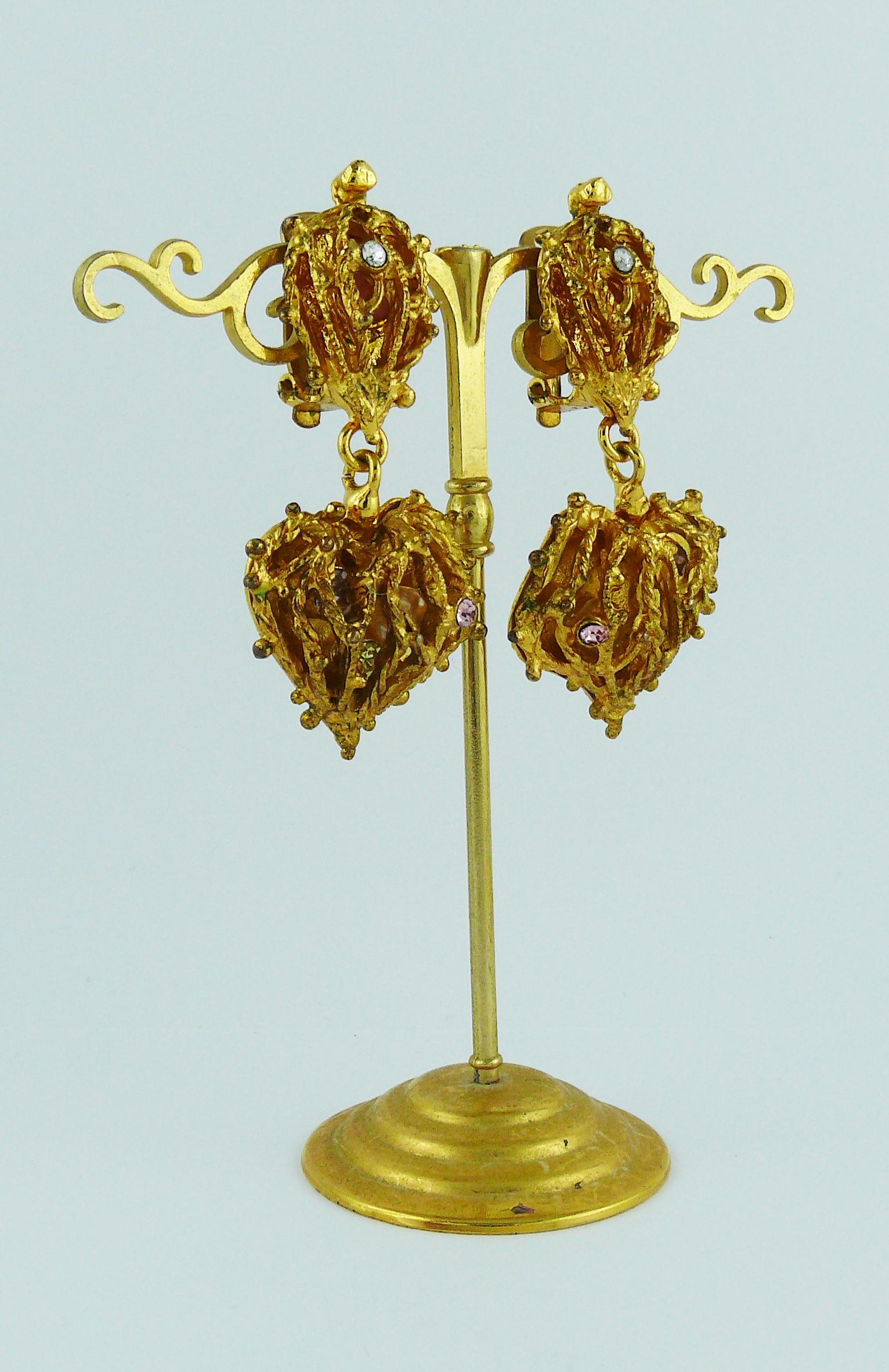 Christian Lacroix Vintage Caged Heart Dangling Earrings In Good Condition In Nice, FR