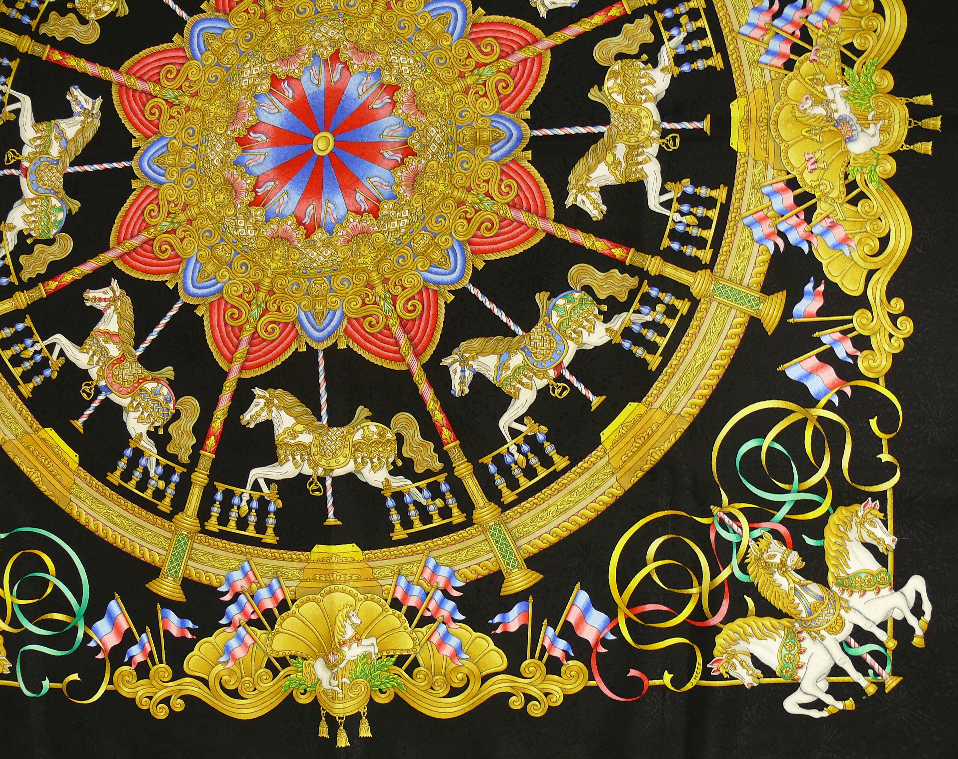 Black Hermes Silk Jacquard Carre Scarf Luna Park by Joachim Metz