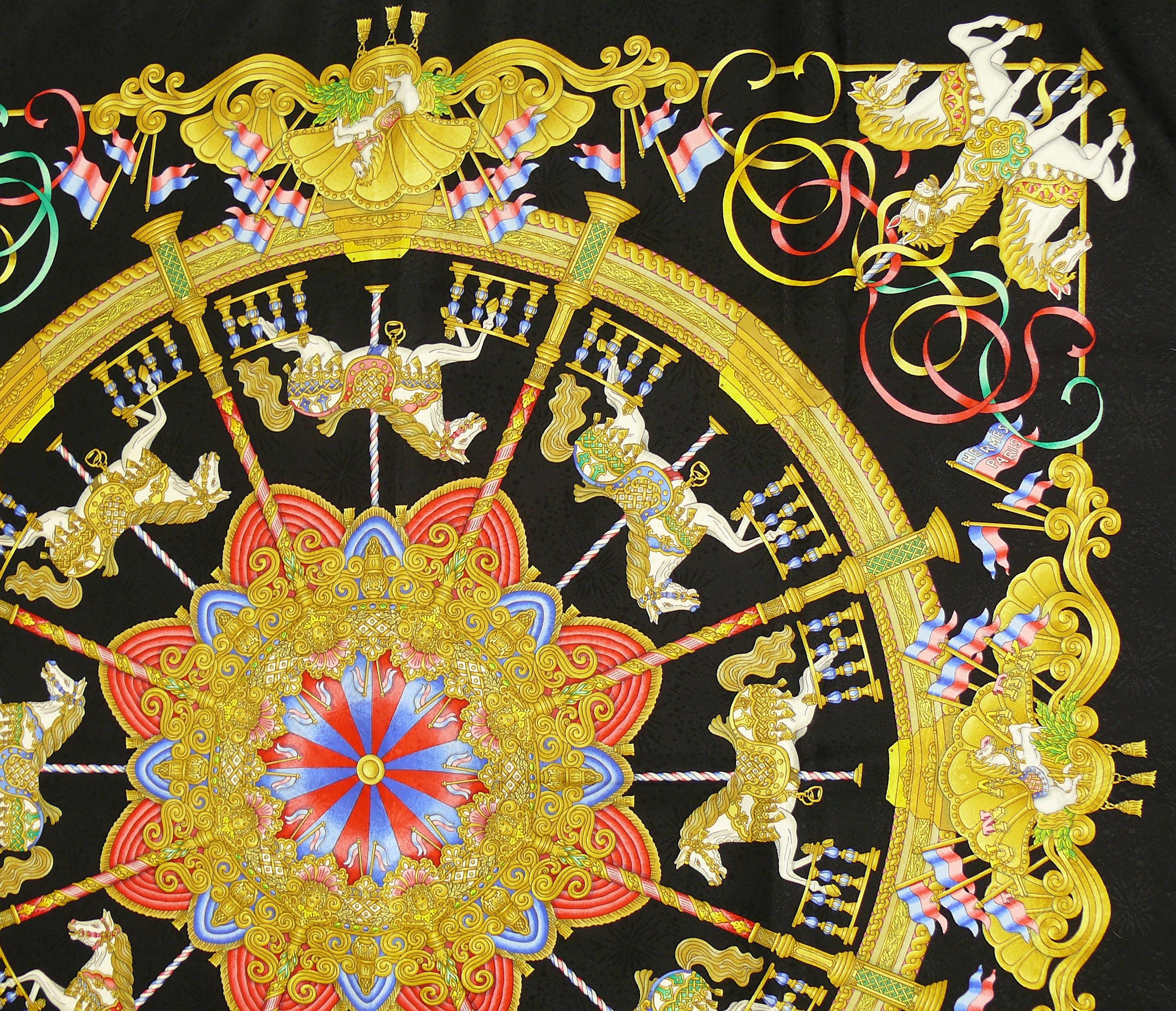 Hermes Silk Jacquard Carre Scarf Luna Park by Joachim Metz In Excellent Condition In Nice, FR