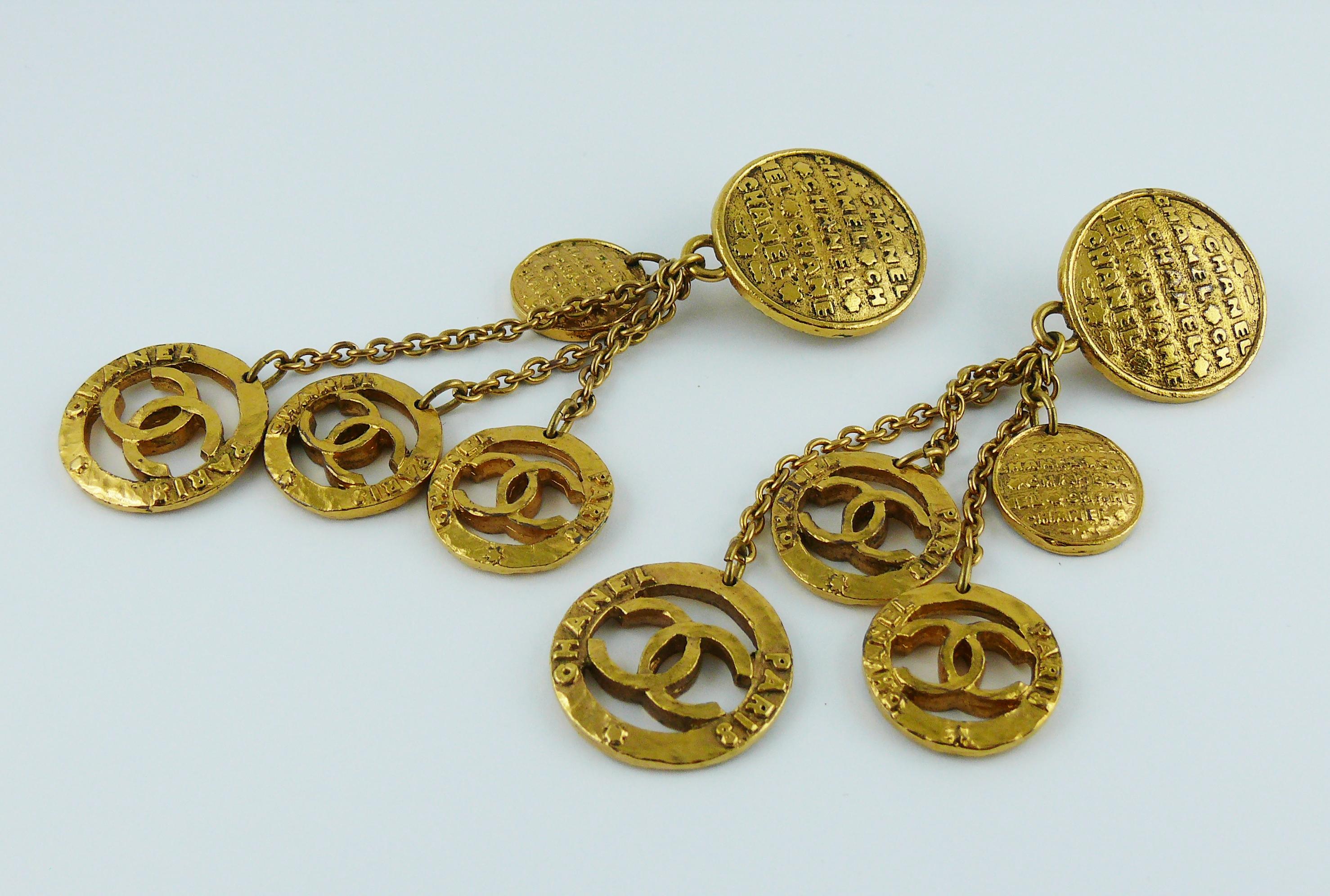 Chanel Vintage Gold Toned Coin Charms Dangling Earrings In Good Condition In Nice, FR