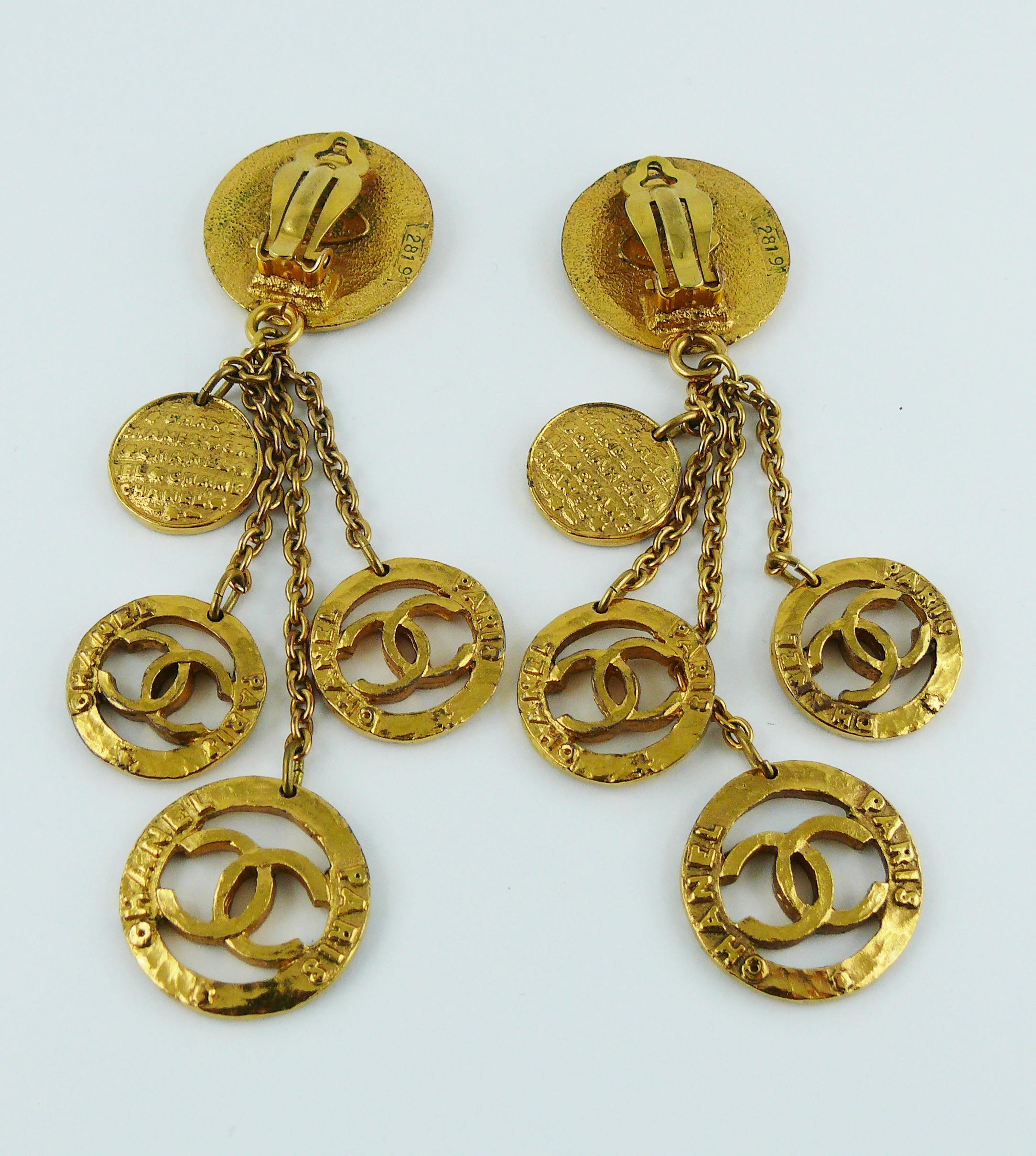 Chanel Vintage Gold Toned Coin Charms Dangling Earrings 3