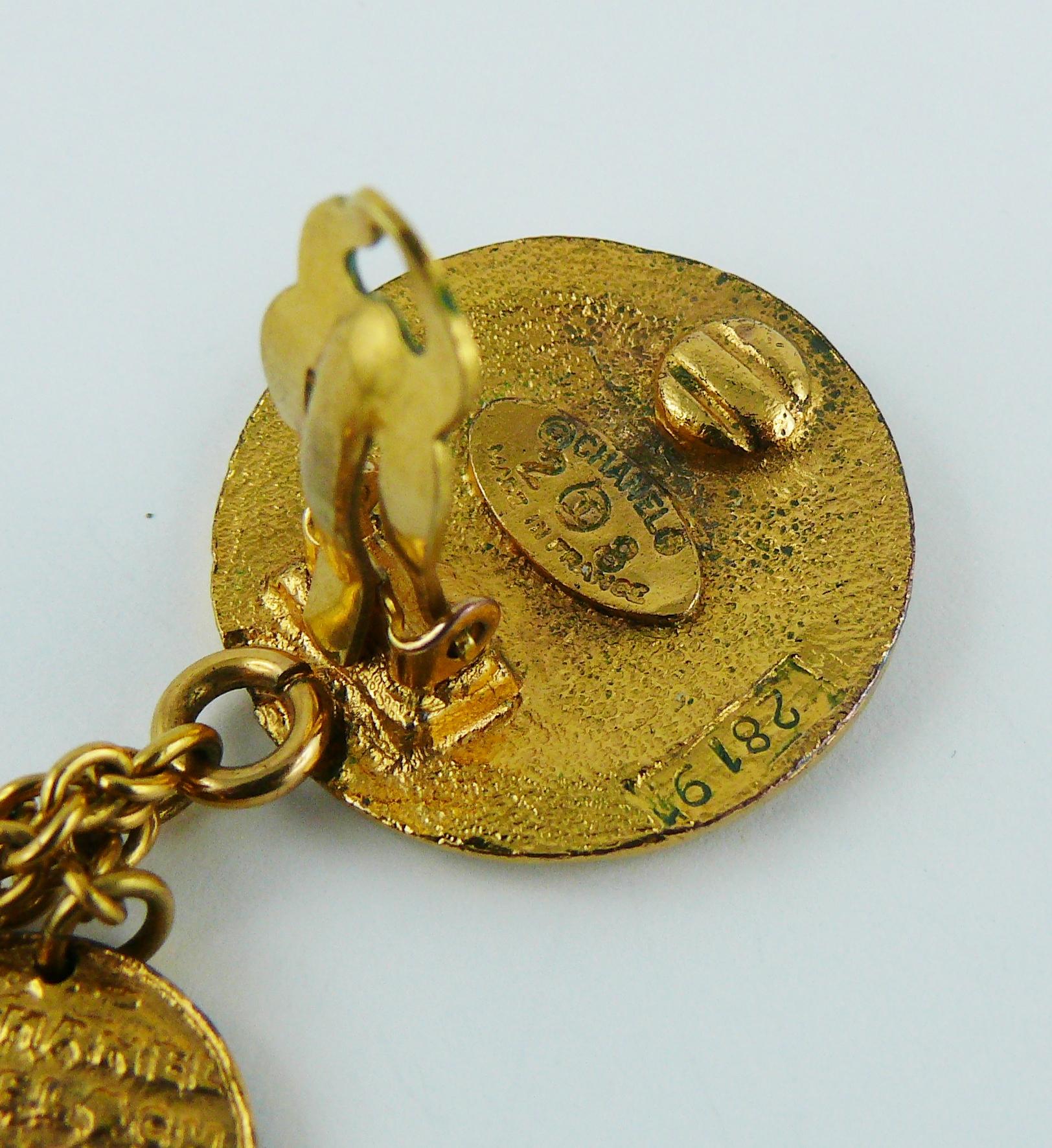 Chanel Vintage Gold Toned Coin Charms Dangling Earrings 4