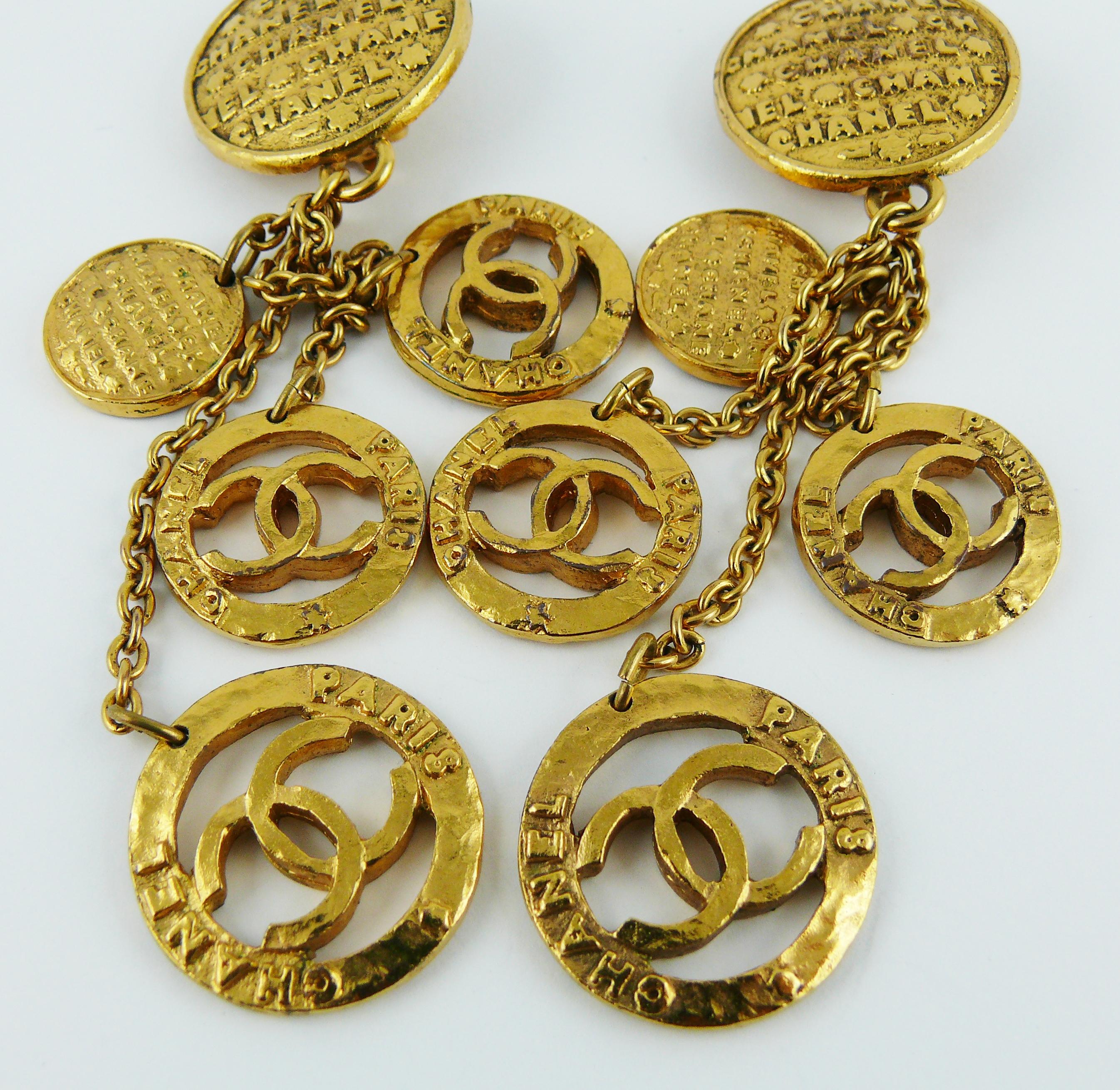Chanel Vintage Gold Toned Coin Charms Dangling Earrings 2