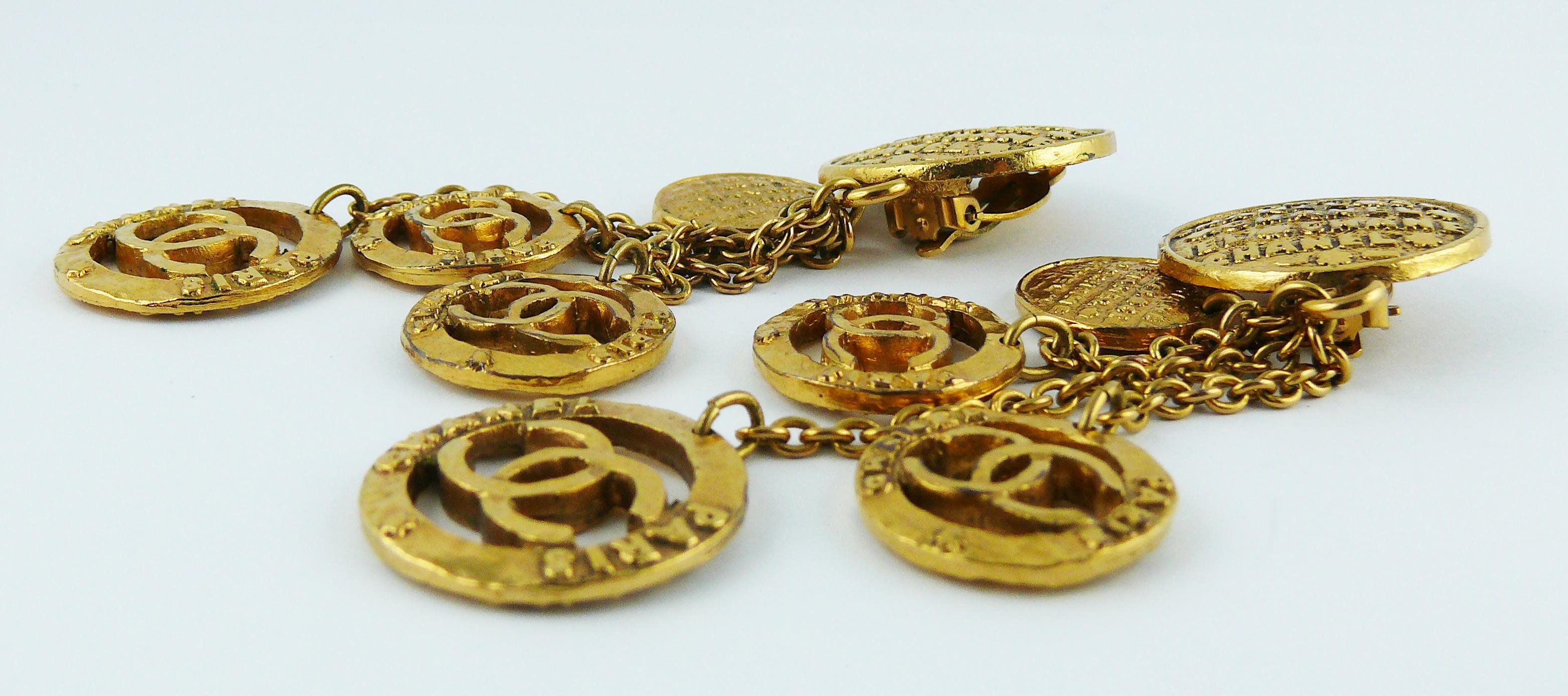 Women's Chanel Vintage Gold Toned Coin Charms Dangling Earrings