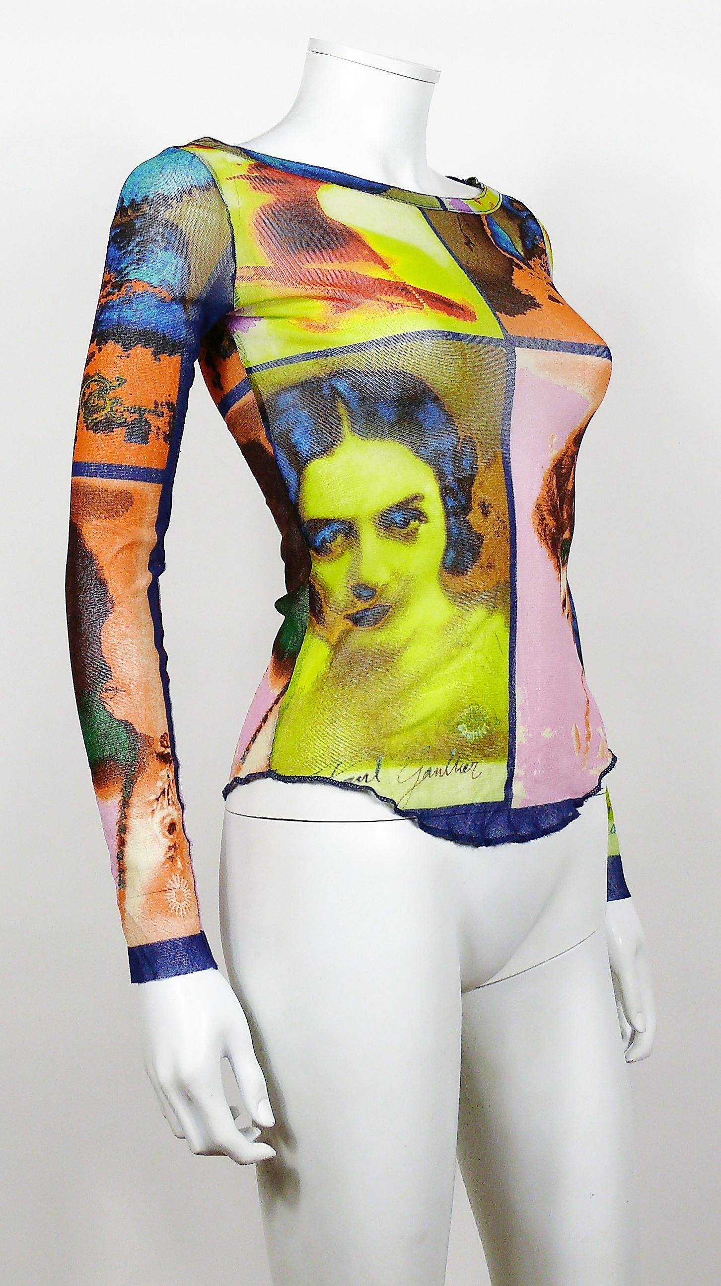 JEAN PAUL GAULTIER vintage portrait photo print Fuzzi mesh stretchy top.

Label reads JEAN PAUL GAULTIER Soleil.

Size label reads : S.
Please refer to measurements.

Composition label reads : 100 % nylon.
FUZZI S.p.a Made in Italy.

Indicative