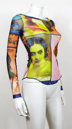 Jean Paul Gaultier Vintage Portrait Photo Print Fuzzi Mesh Top Size S