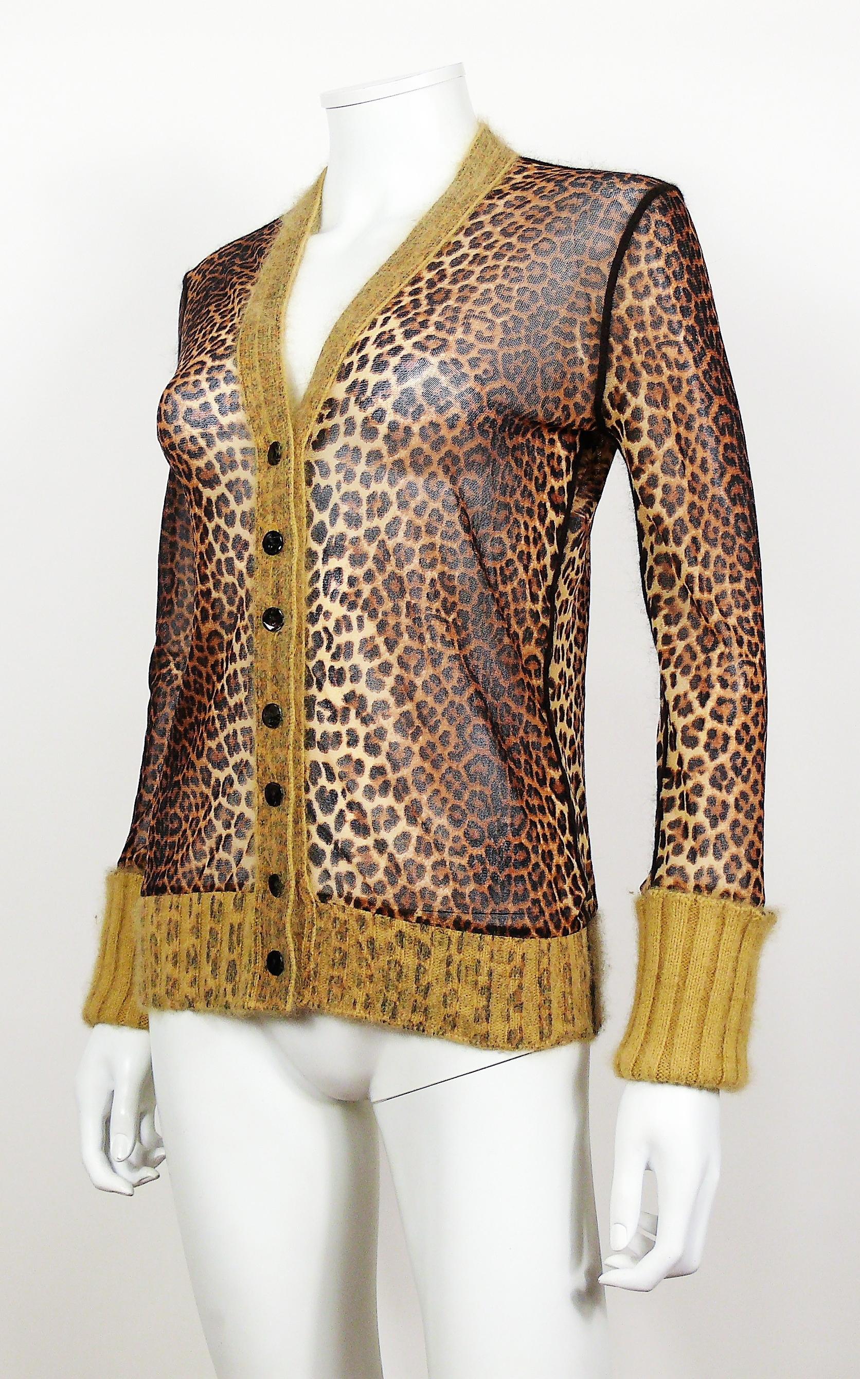 Brown Jean Paul Gaultier Cheetah Print Cardigan with Angora Trim Size M