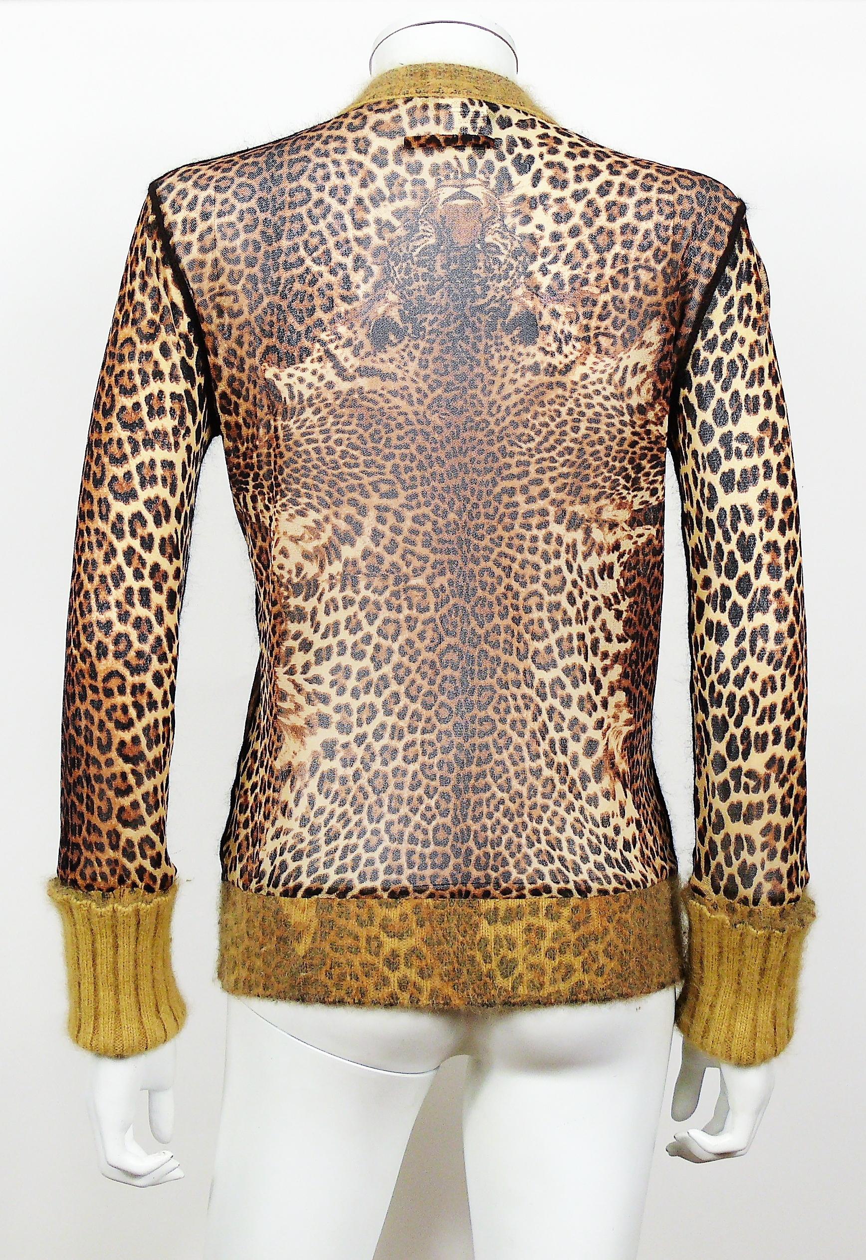 Women's Jean Paul Gaultier Cheetah Print Cardigan with Angora Trim Size M