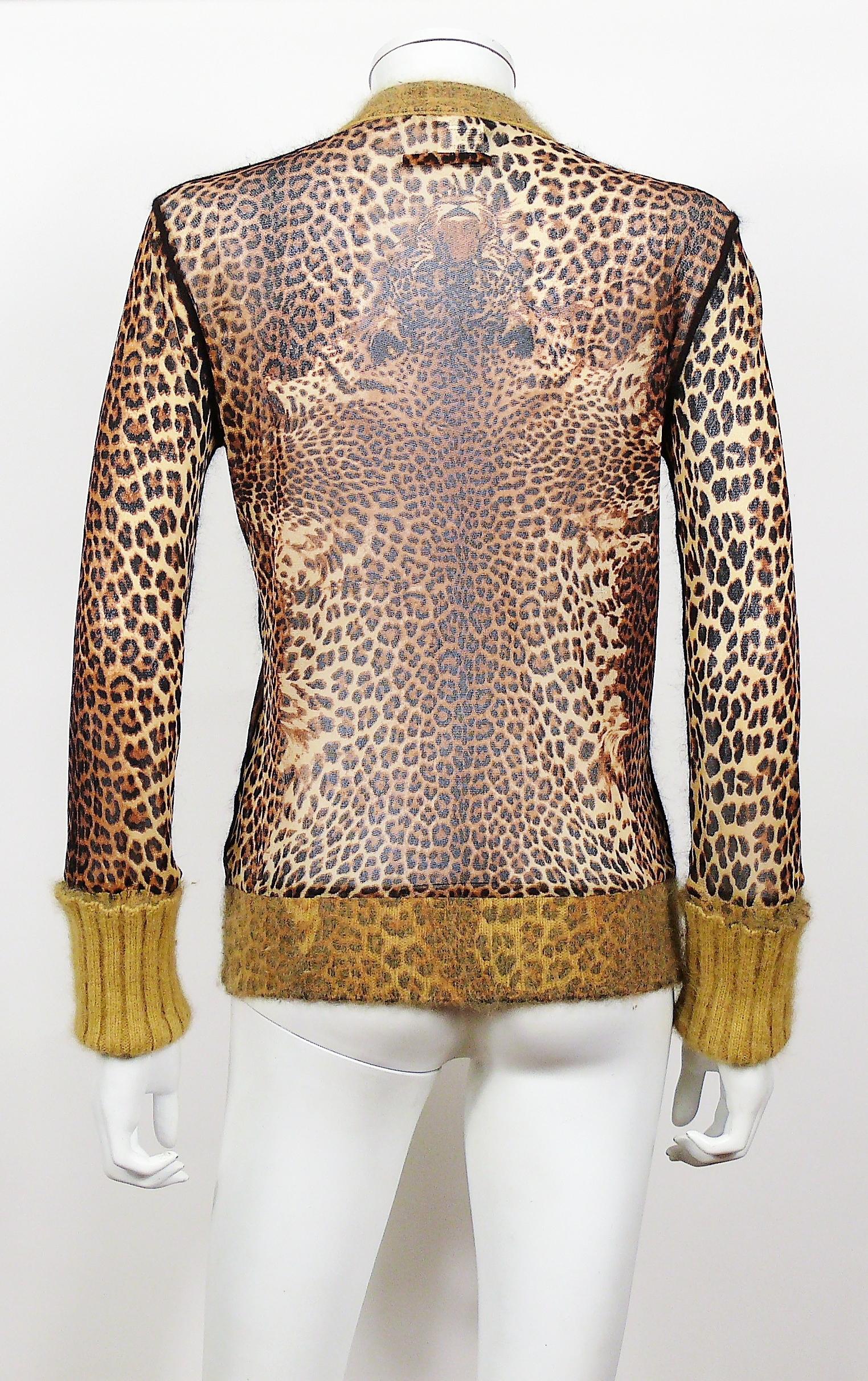 Jean Paul Gaultier Cheetah Print Cardigan with Angora Trim Size M 1