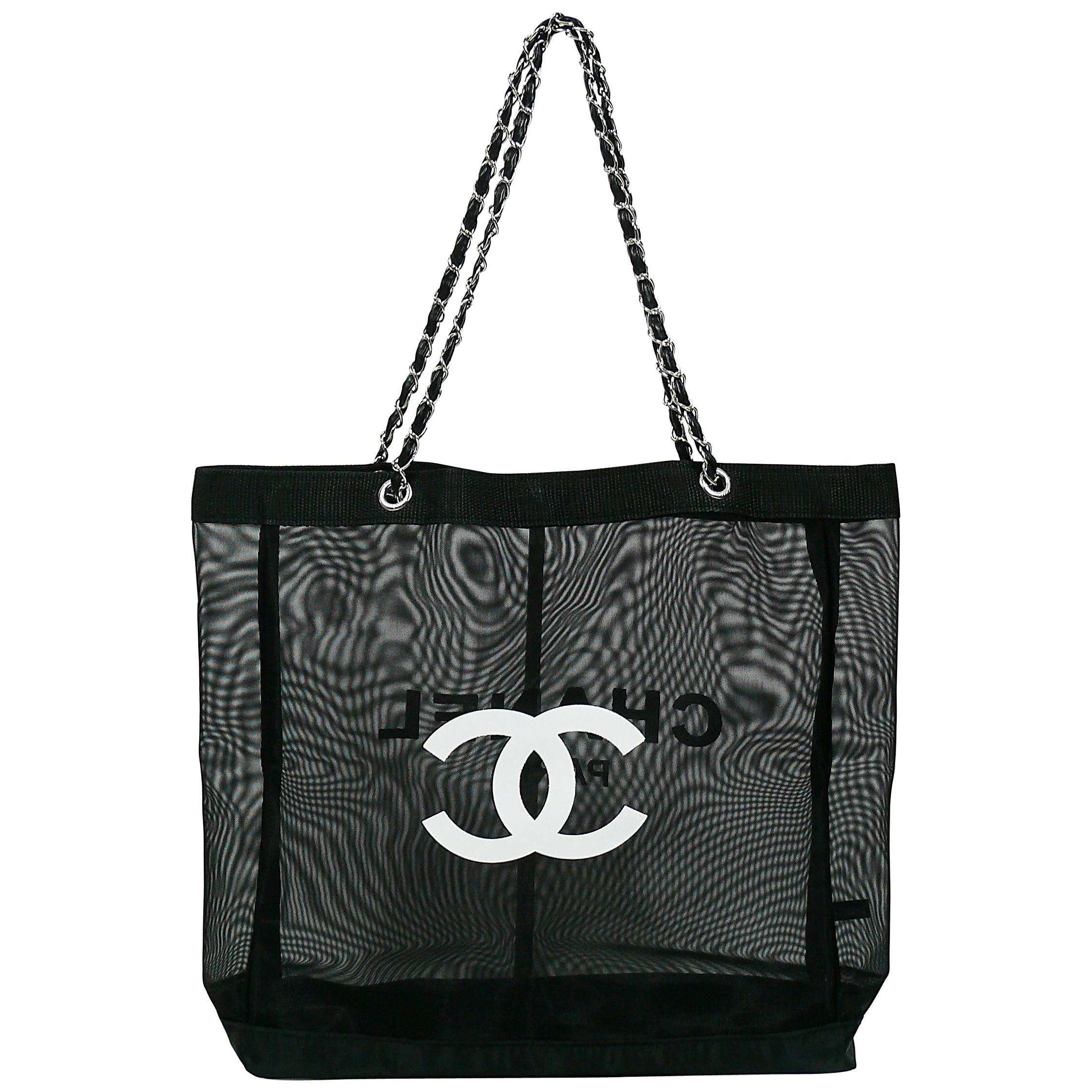 Chanel 2011 Resort Limited Edition Fringe Mesh Black Leather Large Tote Rare