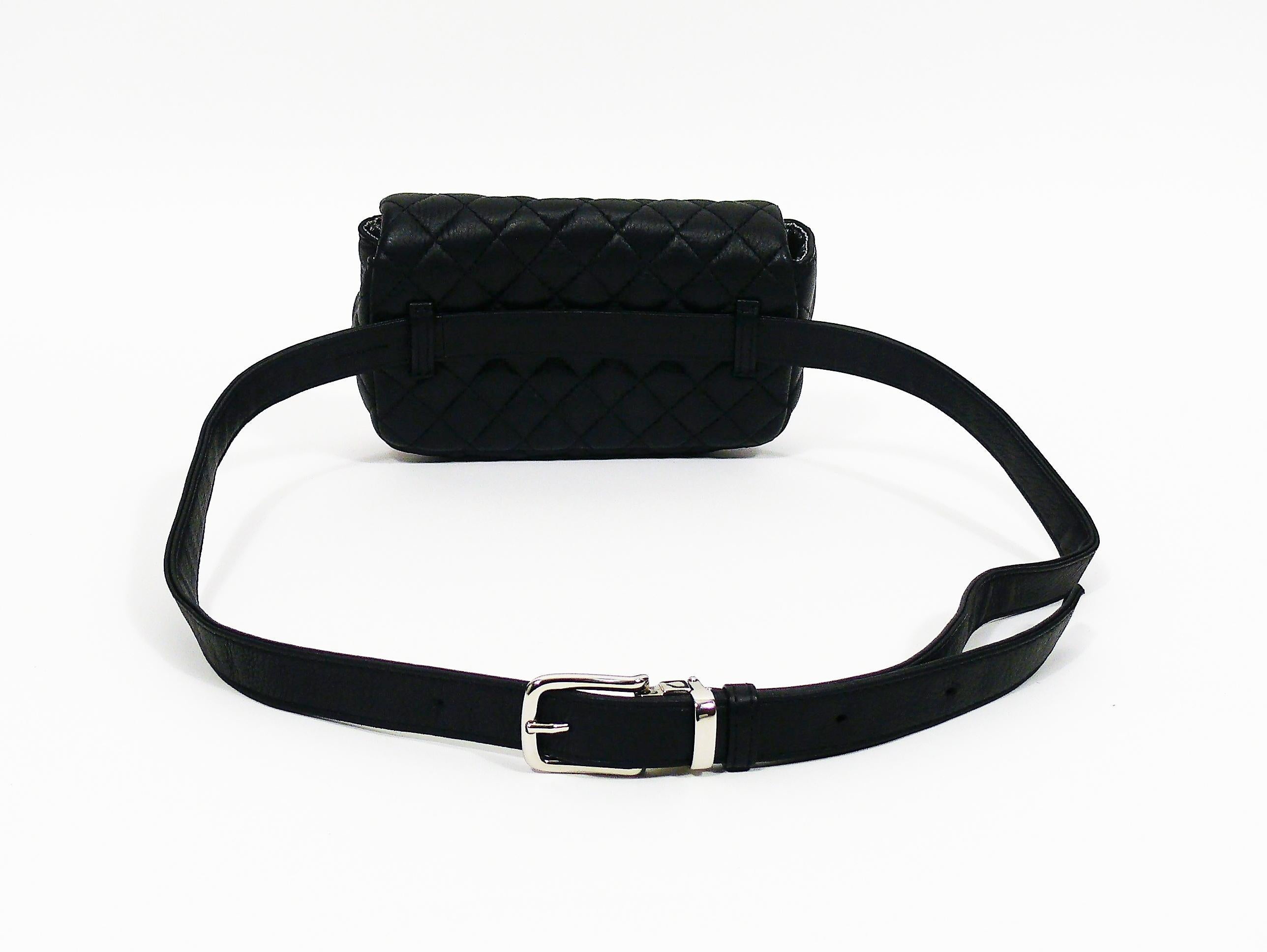 Chanel Uniform Black Quilted Leather Waist-Belt Bag In Good Condition In Nice, FR