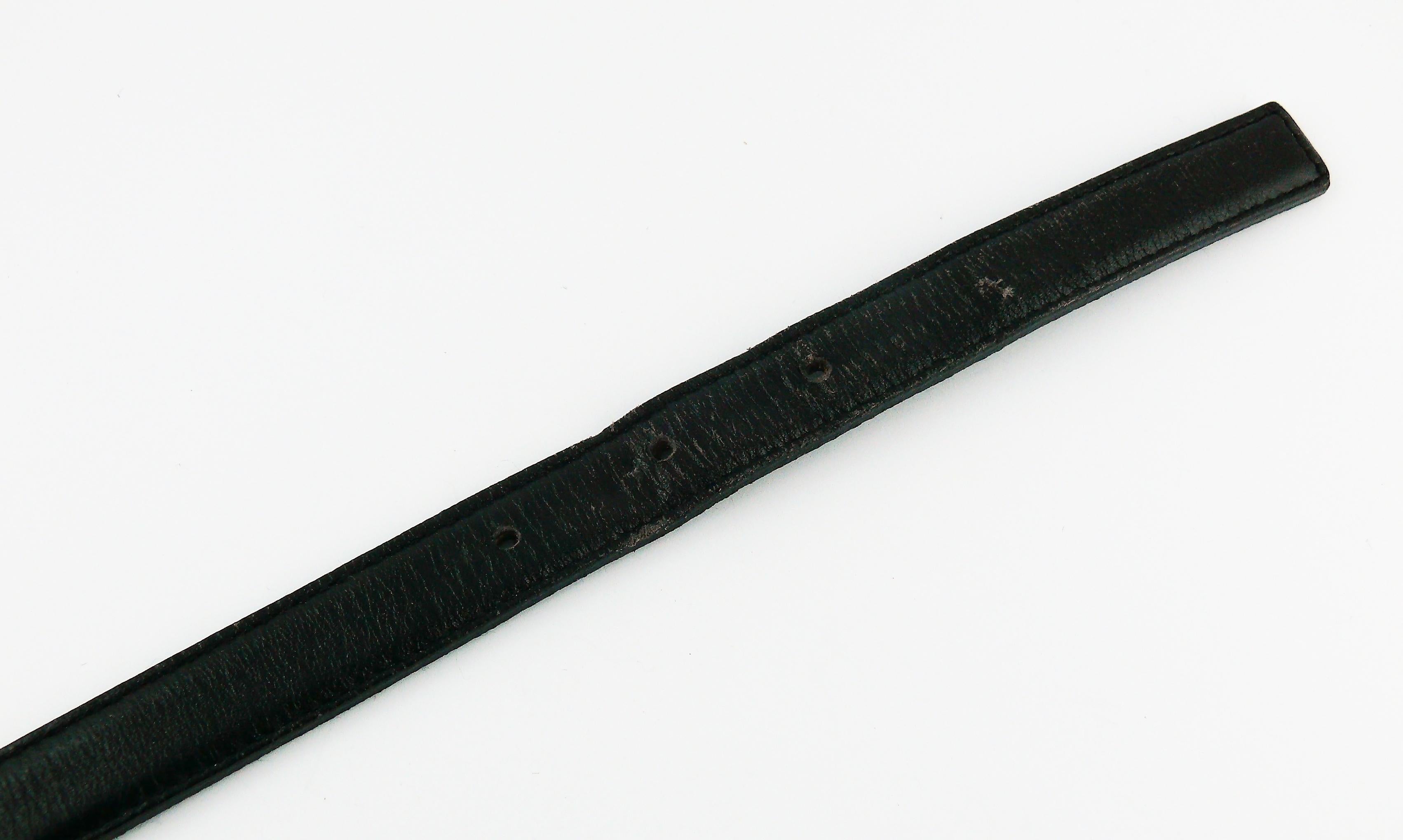 Women's Chanel Vintage Black Leather Chain Buckle Skinny Belt