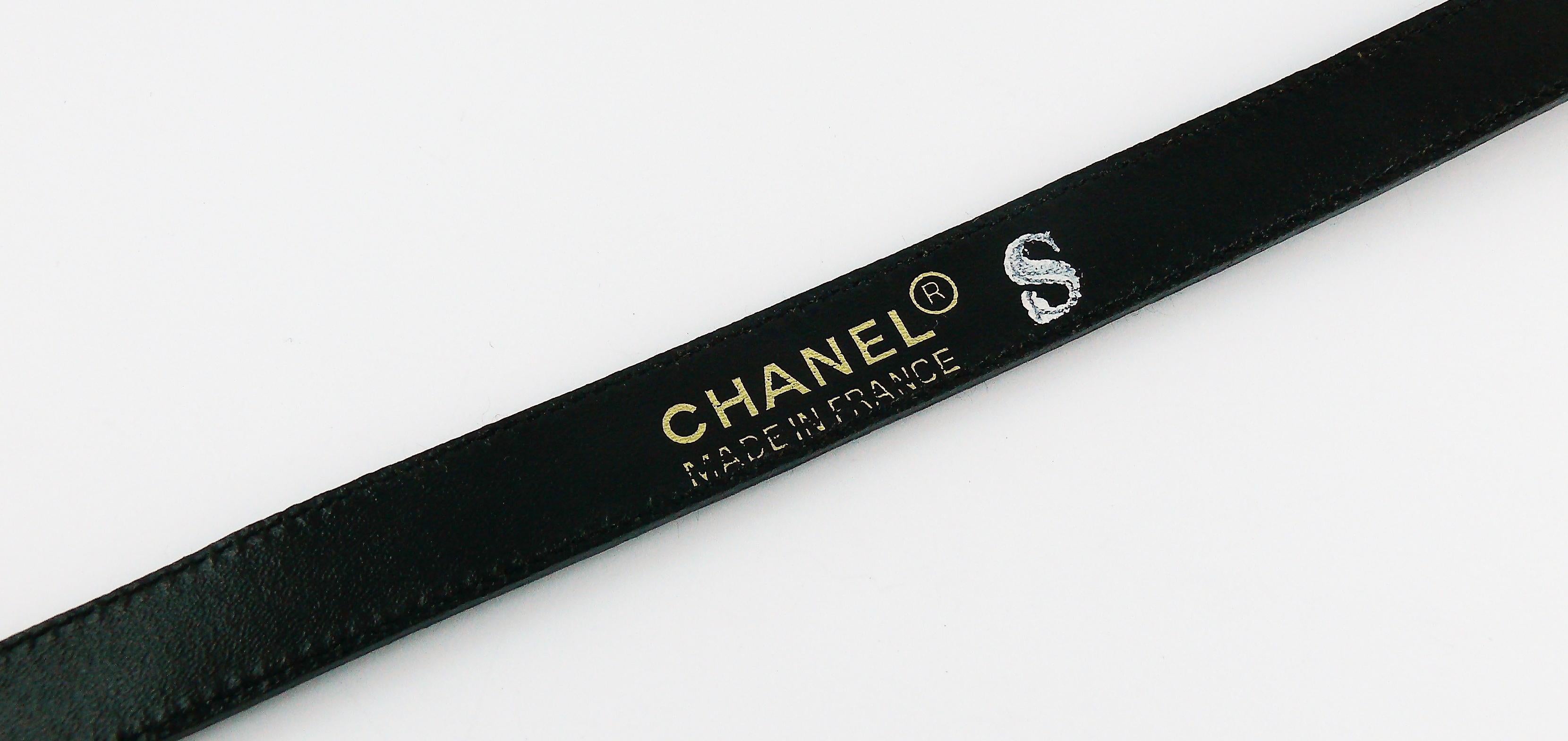 Chanel Vintage Black Leather Chain Buckle Skinny Belt 3