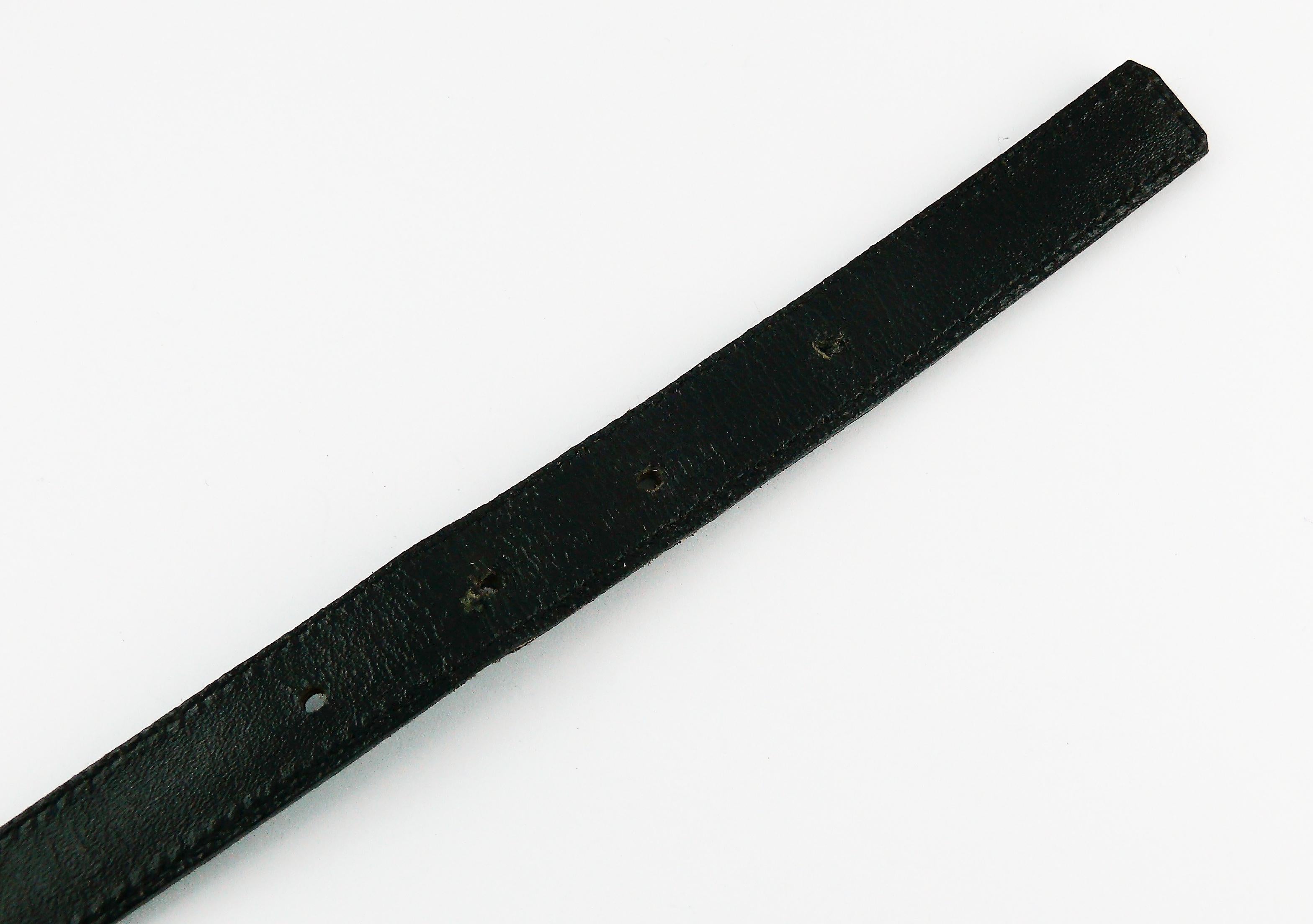 Chanel Vintage Black Leather Chain Buckle Skinny Belt 5