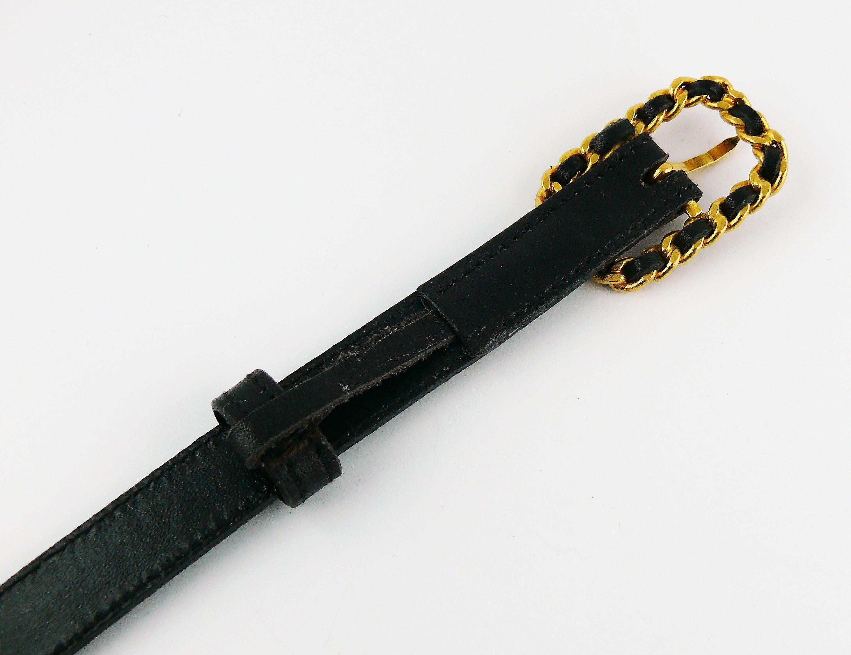 Chanel Vintage Black Leather Chain Buckle Skinny Belt 1