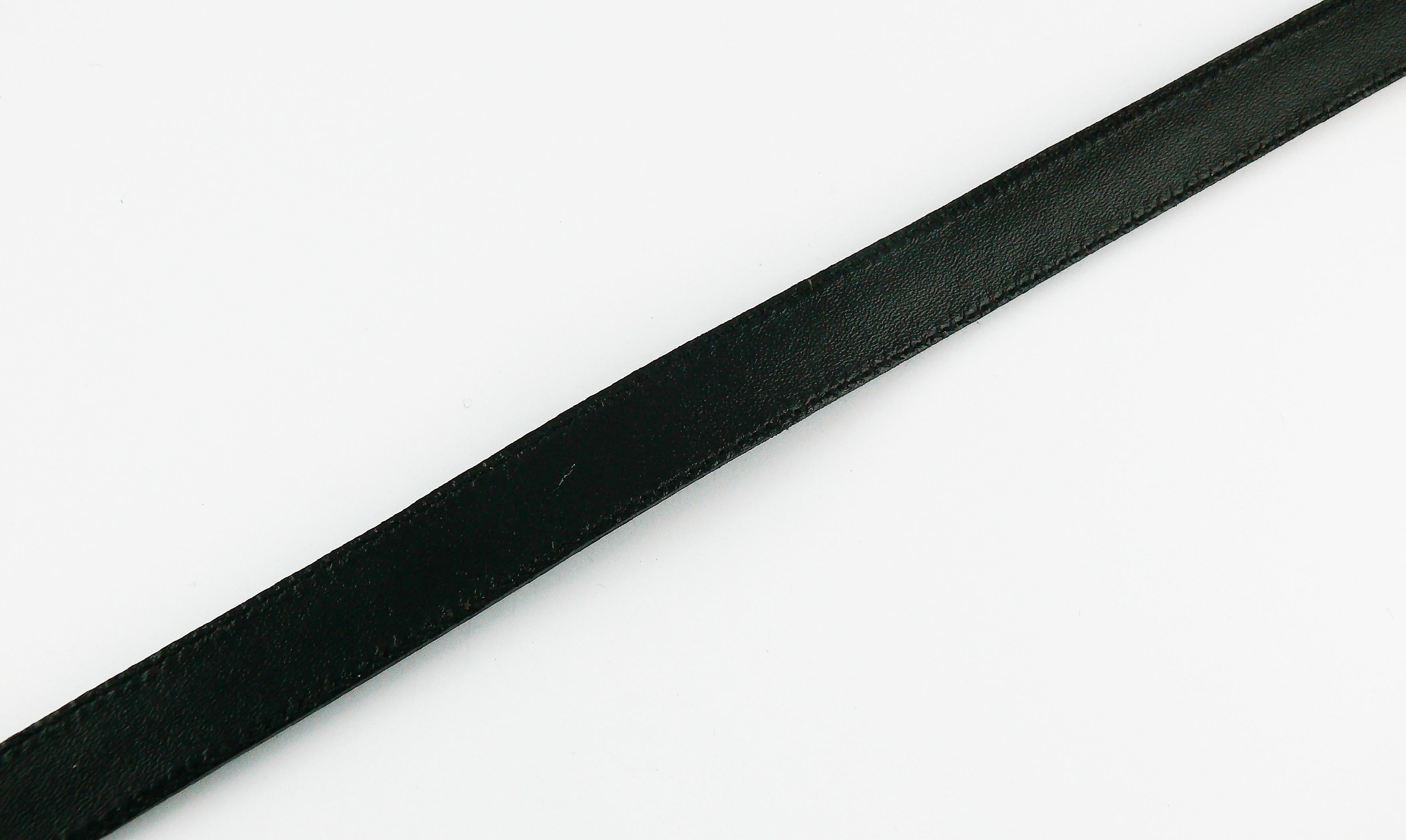Chanel Vintage Black Leather Chain Buckle Skinny Belt 2