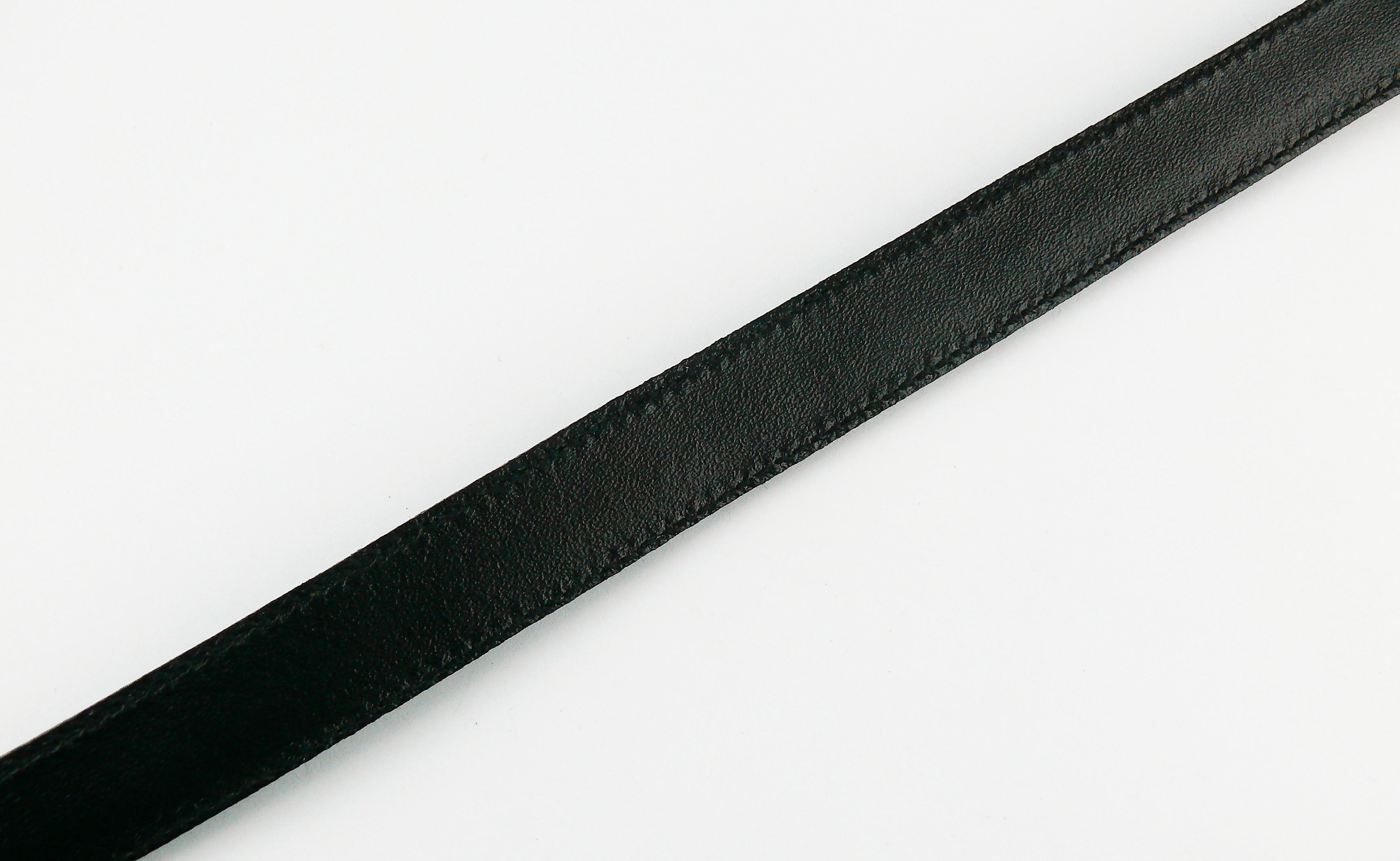 Chanel Vintage Black Leather Chain Buckle Skinny Belt 4