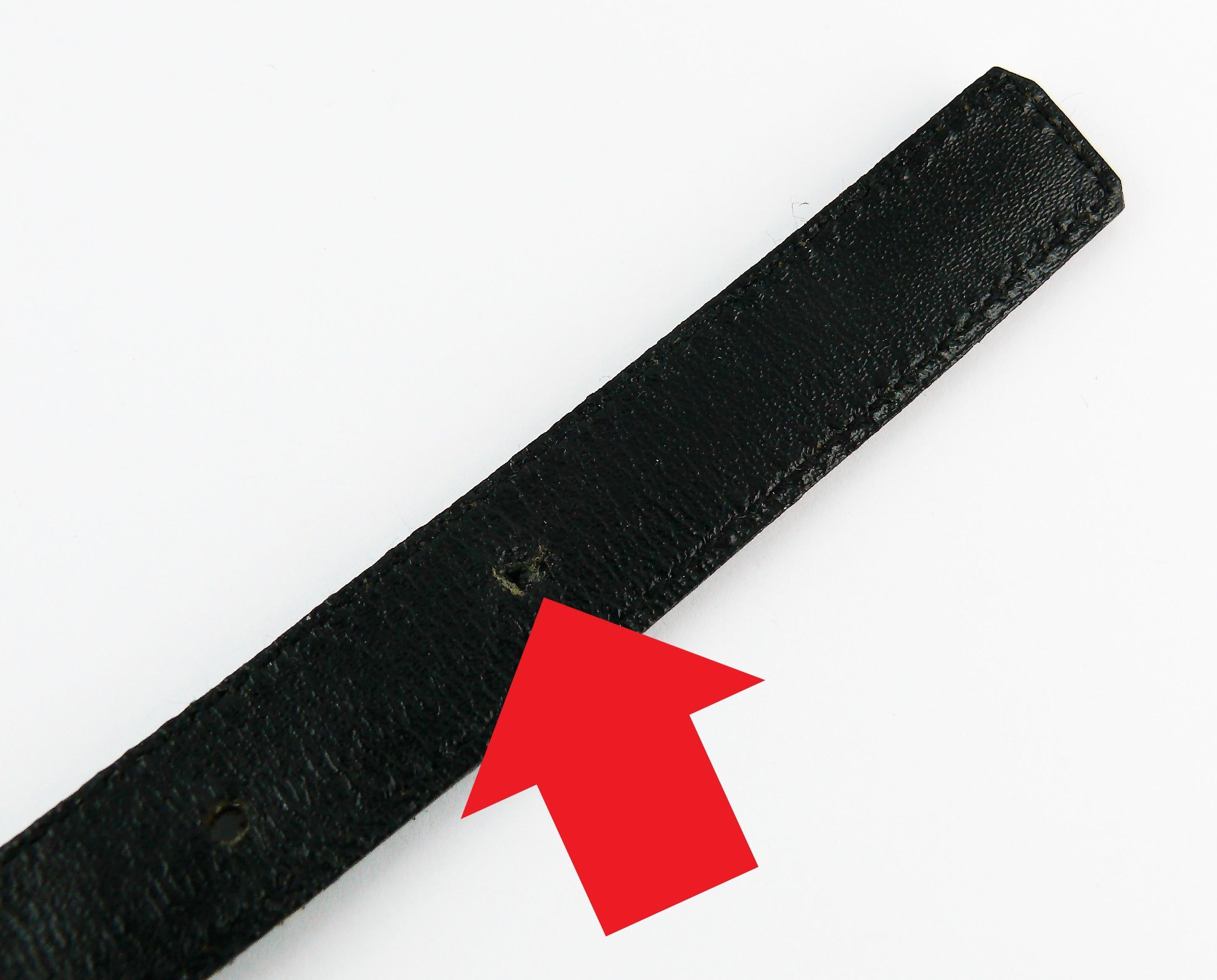 Chanel Vintage Black Leather Chain Buckle Skinny Belt 7