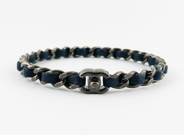Chanel Turnlock Leather Chain Bangle Bracelet at 1stDibs