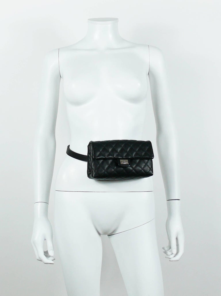 Chanel Uniform Black Quilted Grained Leather WaistBelt Bag at 1stDibs