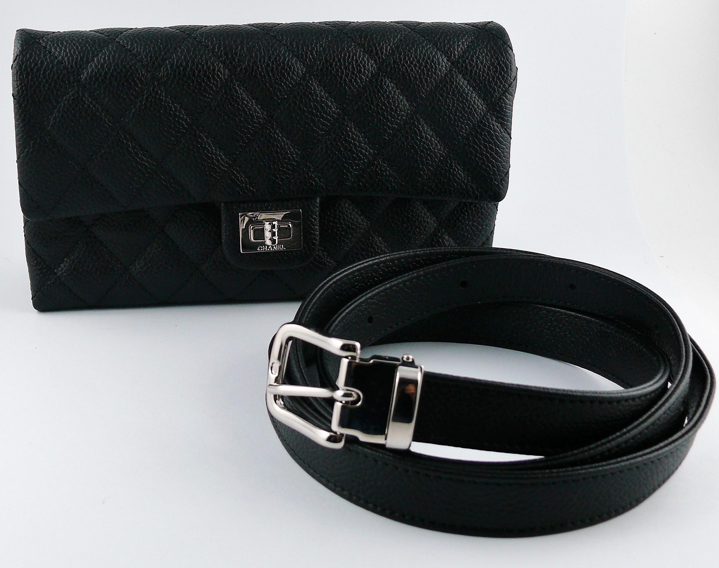 Chanel Uniform Black Quilted Grained Leather Waist-Belt Bag 8