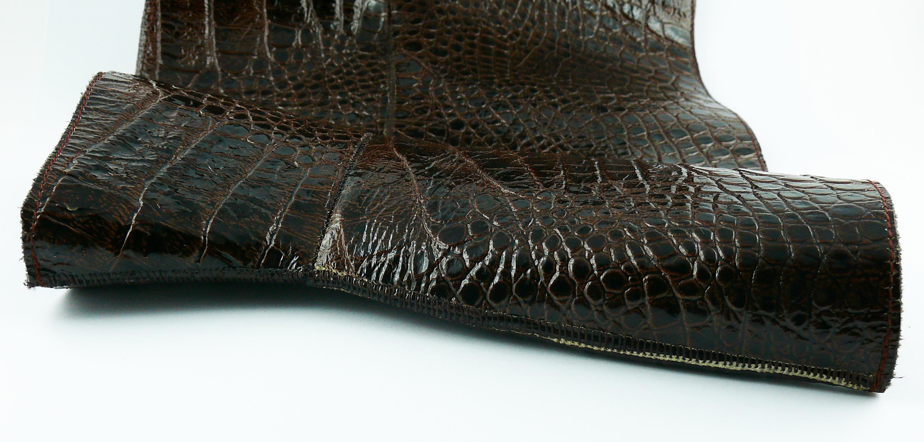 Thierry Mugler Vintage Brown Croc Embossed Corset Belt 3