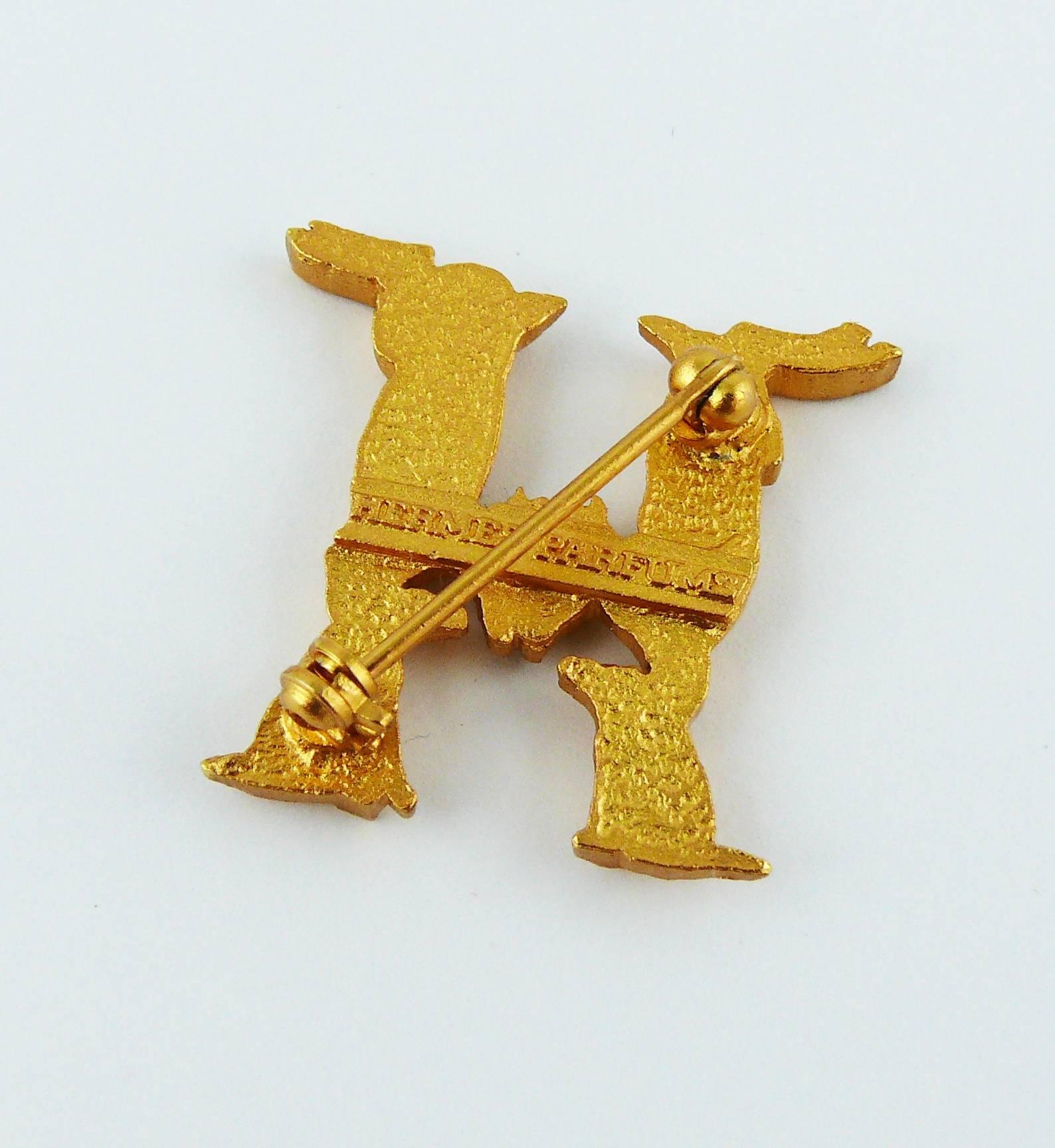 Hermes Vintage Gold Toned Twin Rabbit H Brooch 1