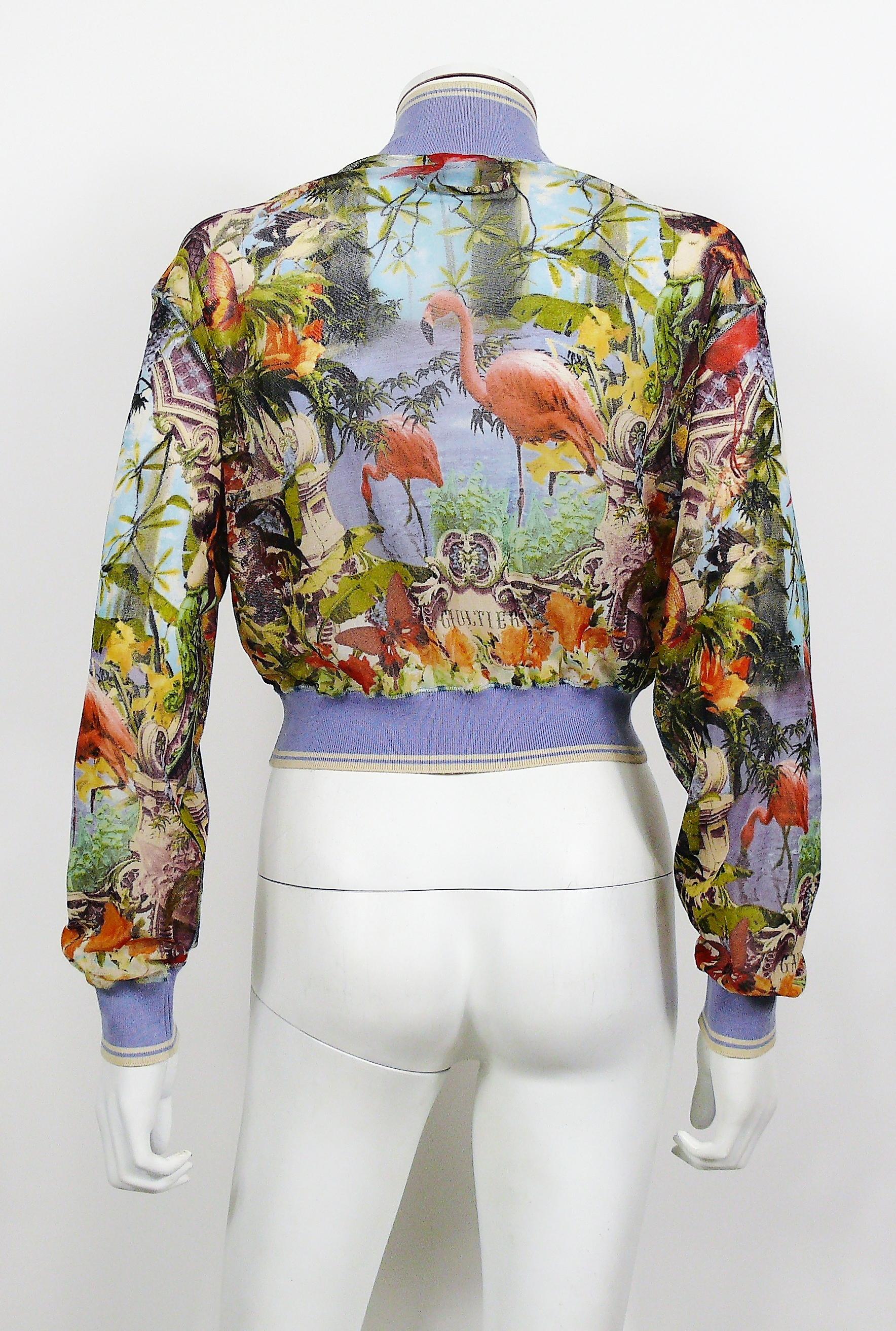 Women's Jean Paul Gaultier Vintage Tropical Print Sheer Cropped Bomber Jacket Size S