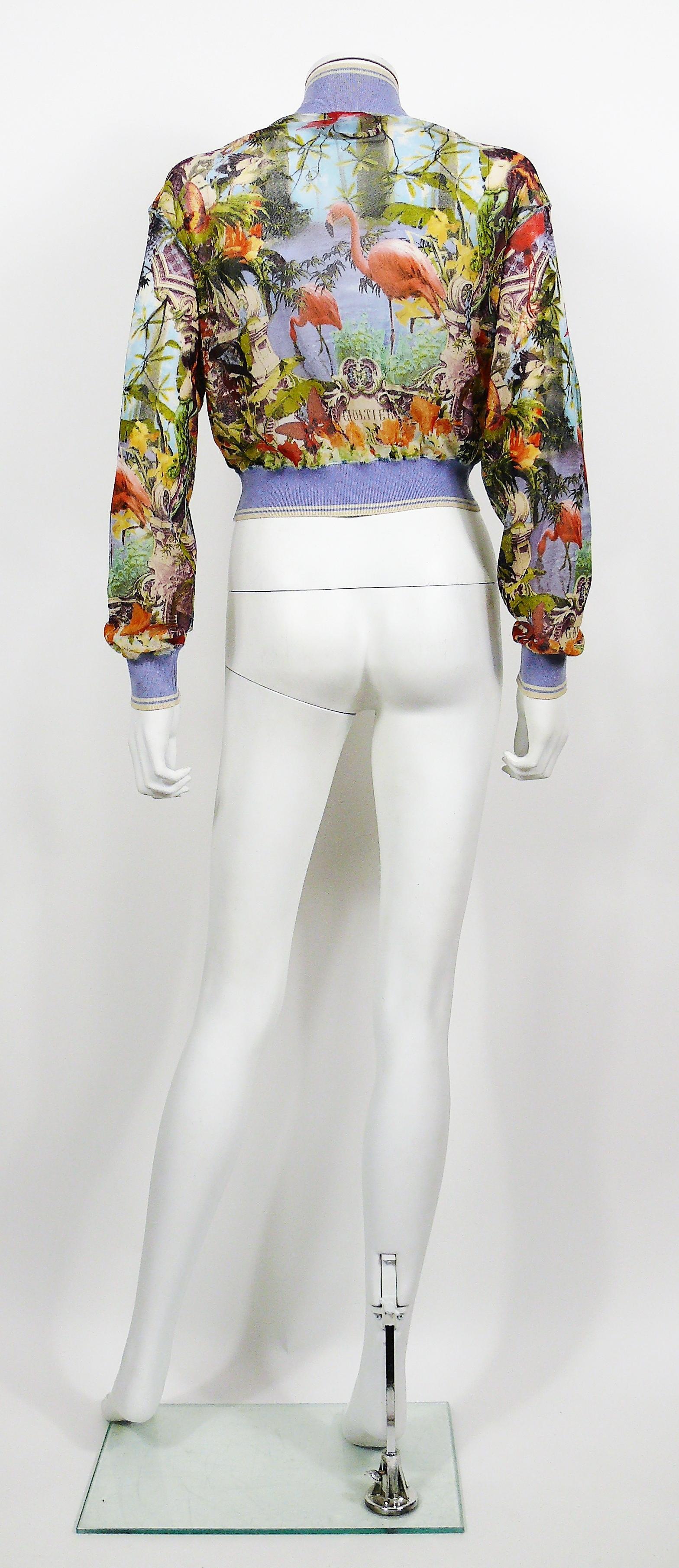 Jean Paul Gaultier Vintage Tropical Print Sheer Cropped Bomber Jacket Size S In Good Condition In Nice, FR