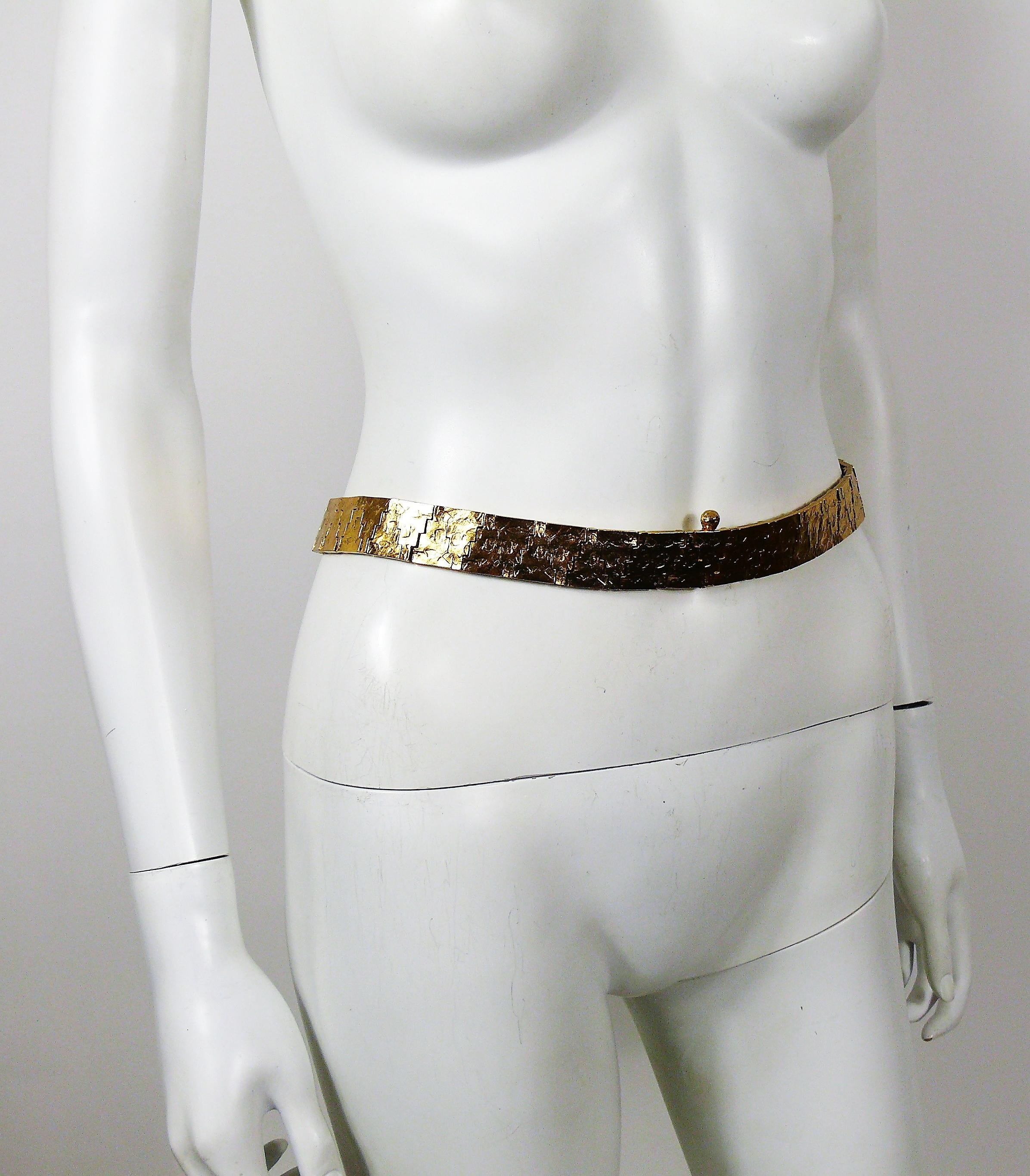 Women's Yves Saint Laurent YSL Gold Toned Geometric Pattern Belt