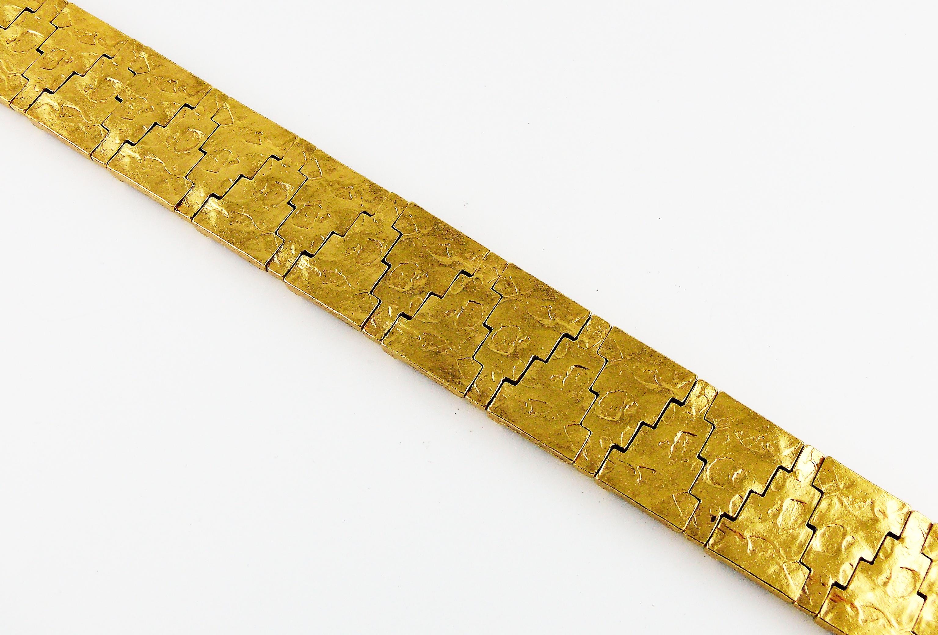 Yves Saint Laurent YSL Gold Toned Geometric Pattern Belt 2