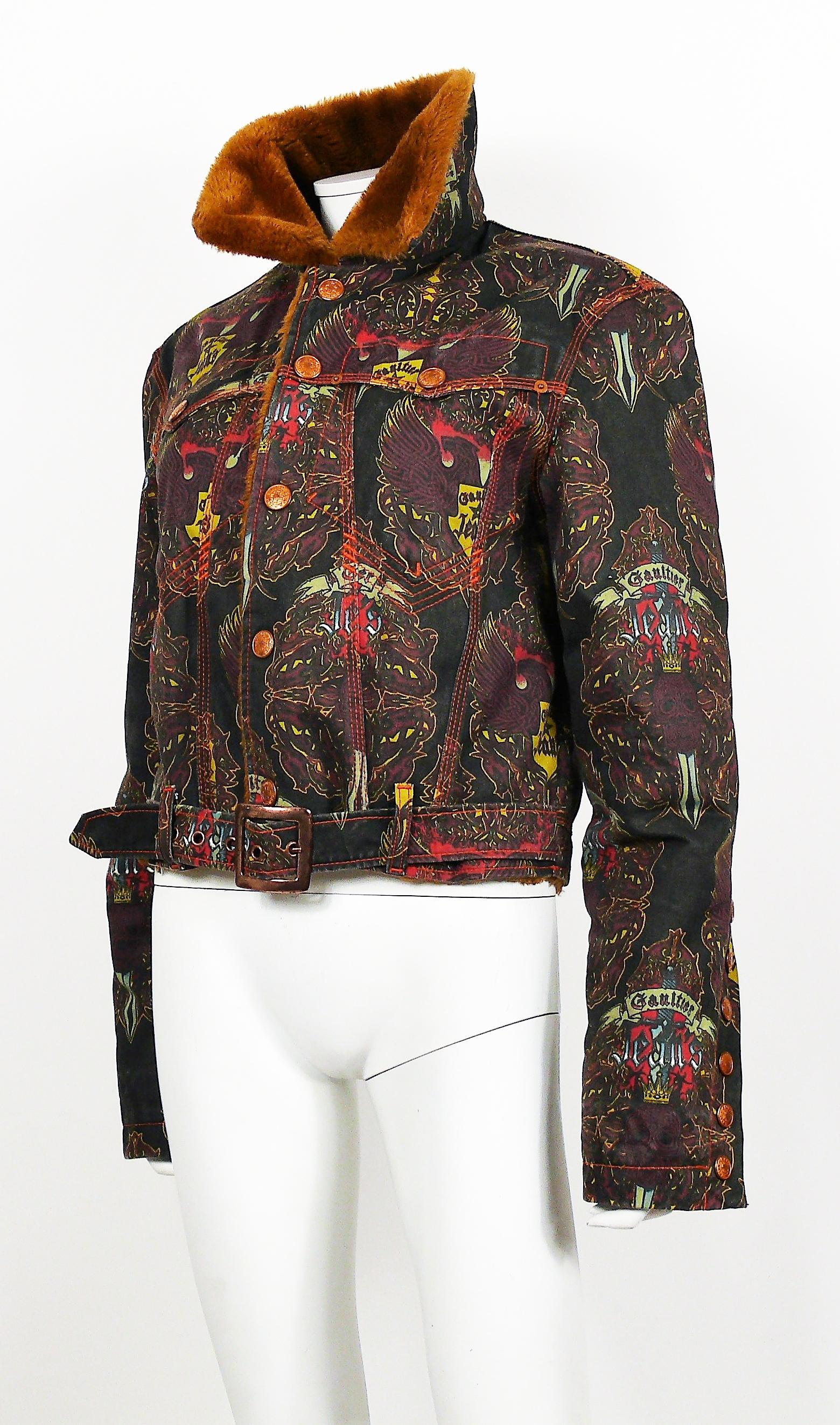 Black Jean Paul Gaultier Vintage Crowned Skull and Eagle Print Jacket