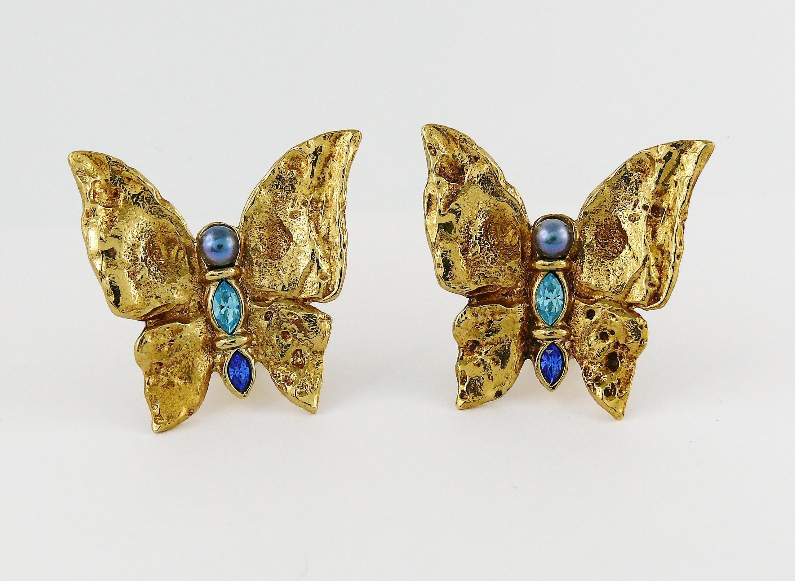 Yves Saint Laurent YSL Vintage Jewelled Butterfly Clip-On Earrings In Excellent Condition In Nice, FR