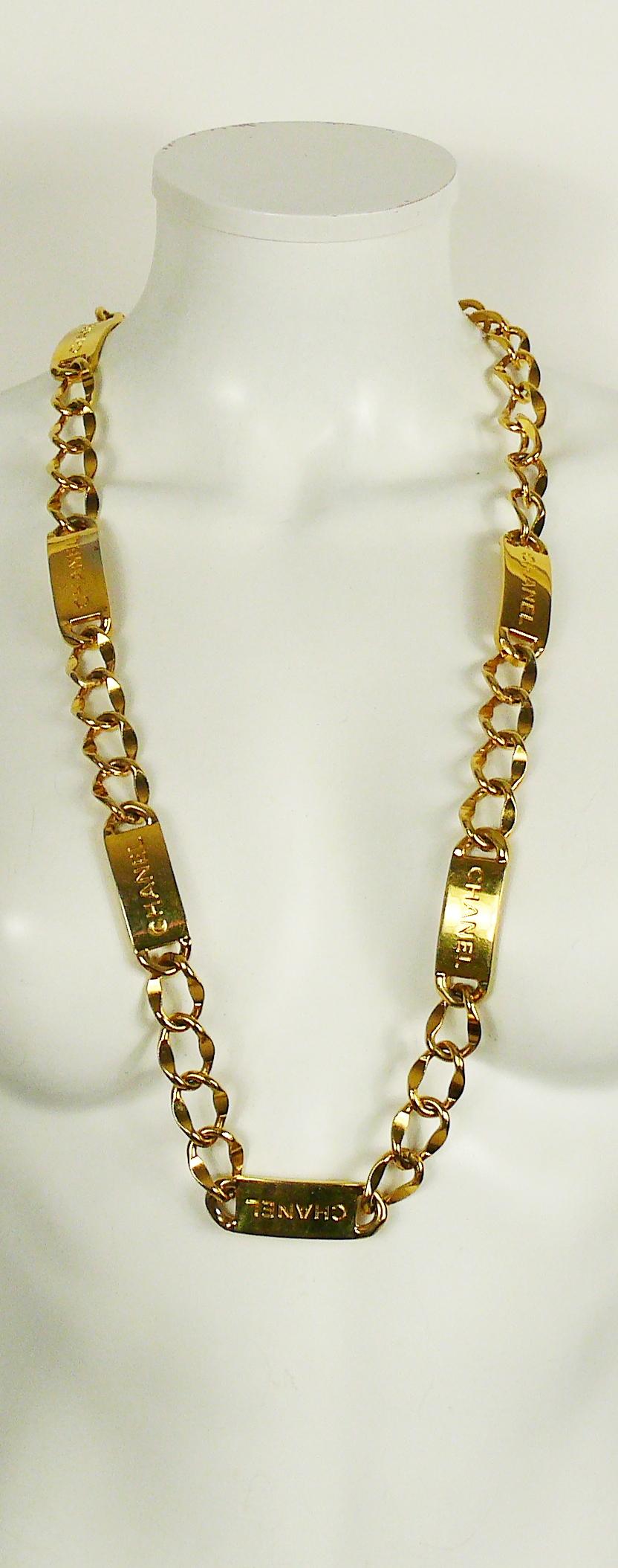 Chanel Vintage Gold Toned Signature ID Plate Chain Belt Necklace 4