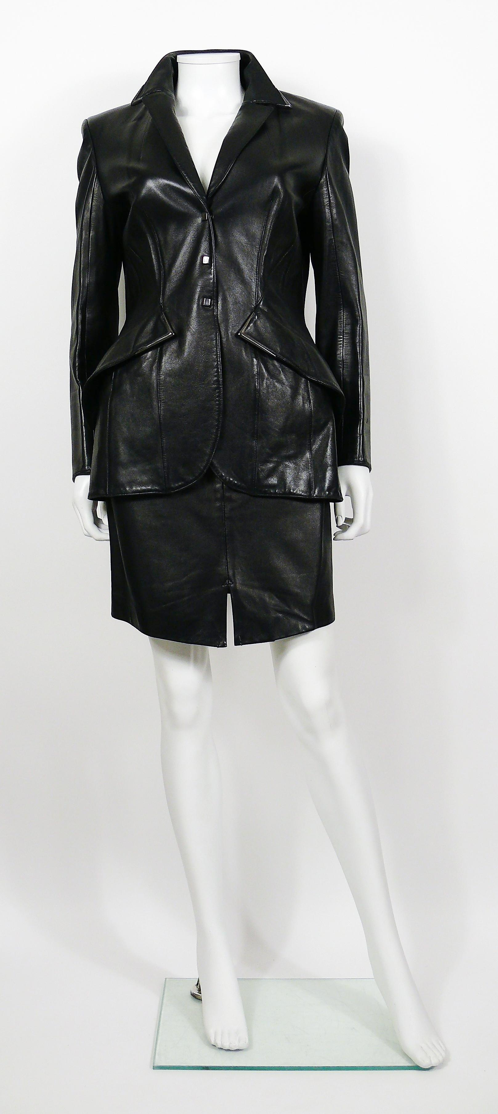 black leather skirt suit