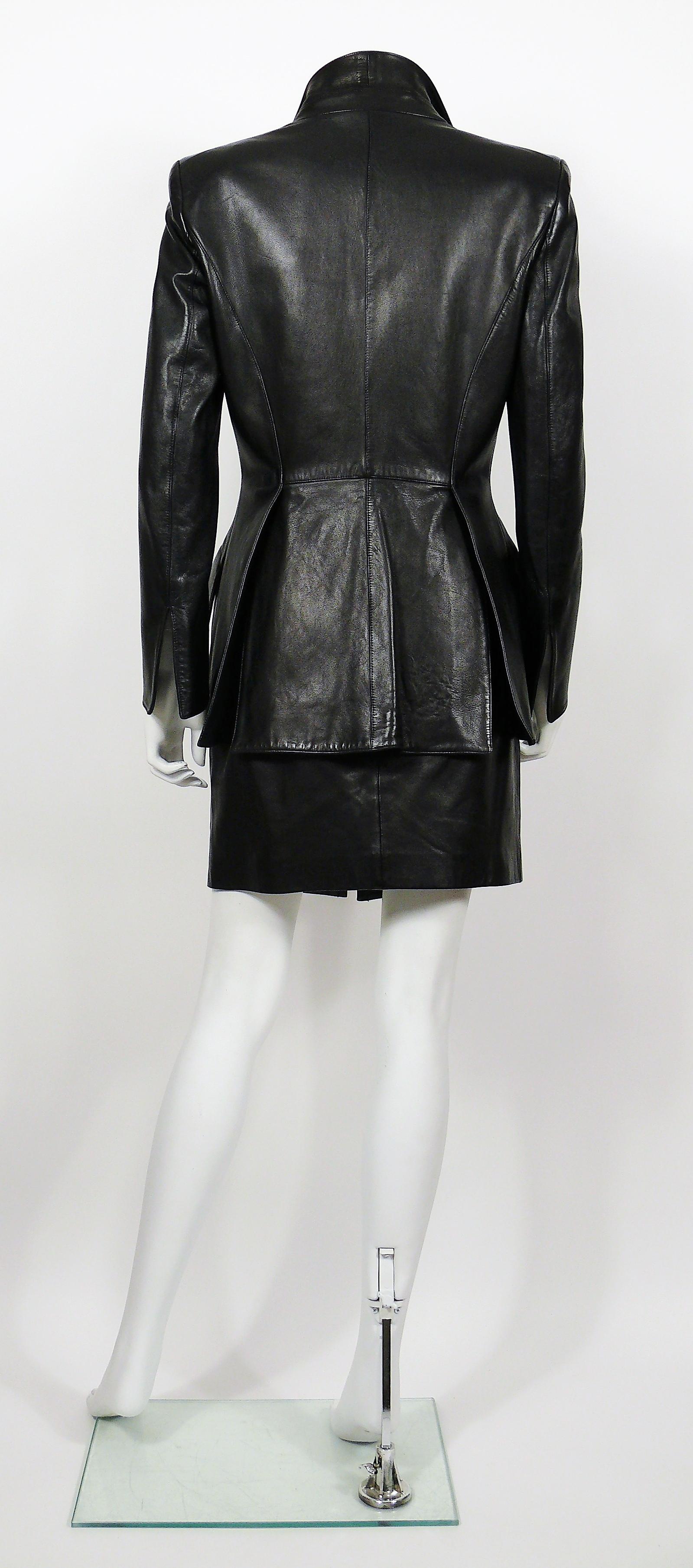 Thierry Mugler Couture Vintage Black Lambskin Leather Skirt Suit For Sale 2