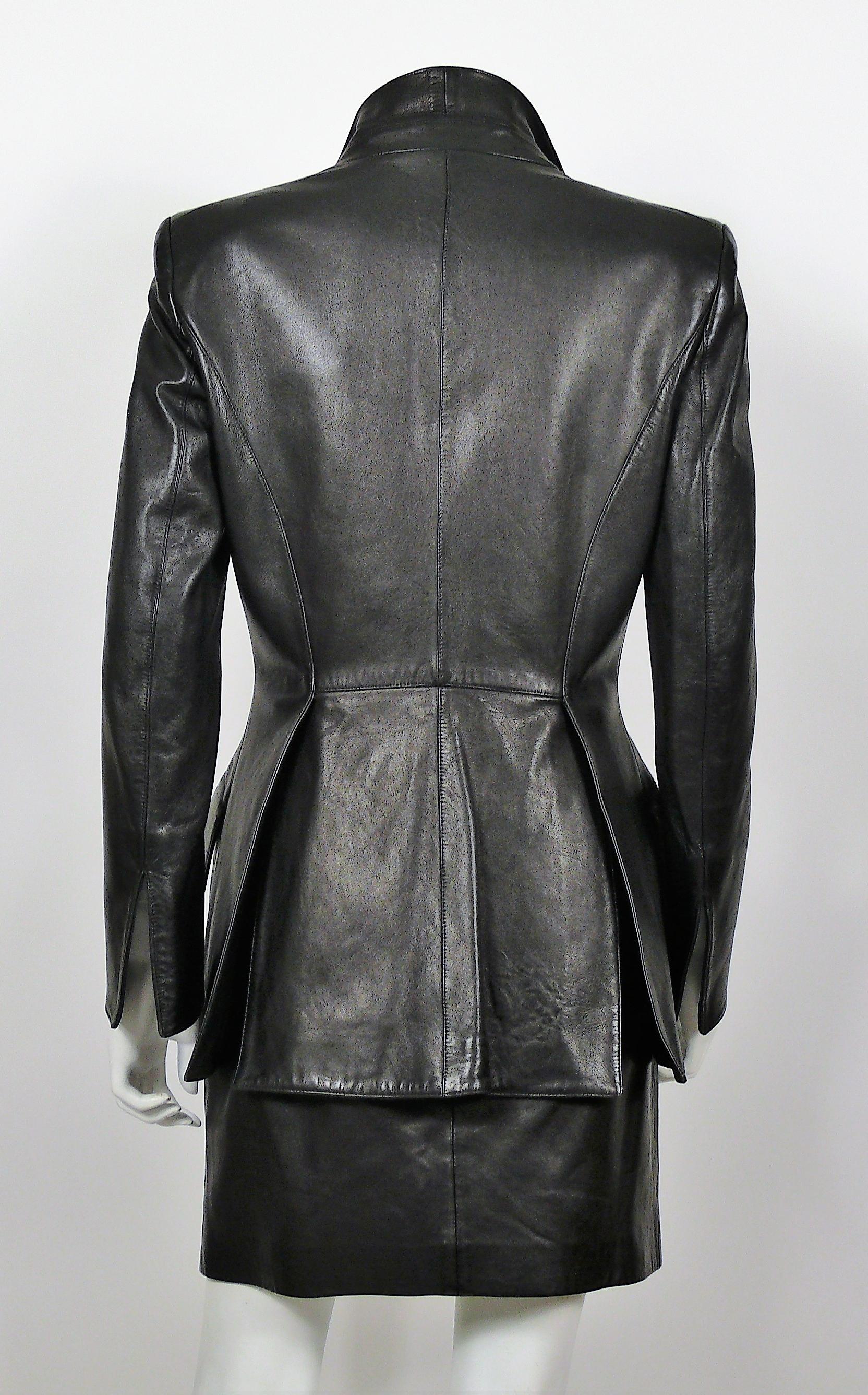 Thierry Mugler Couture Vintage Black Lambskin Leather Skirt Suit For Sale 3