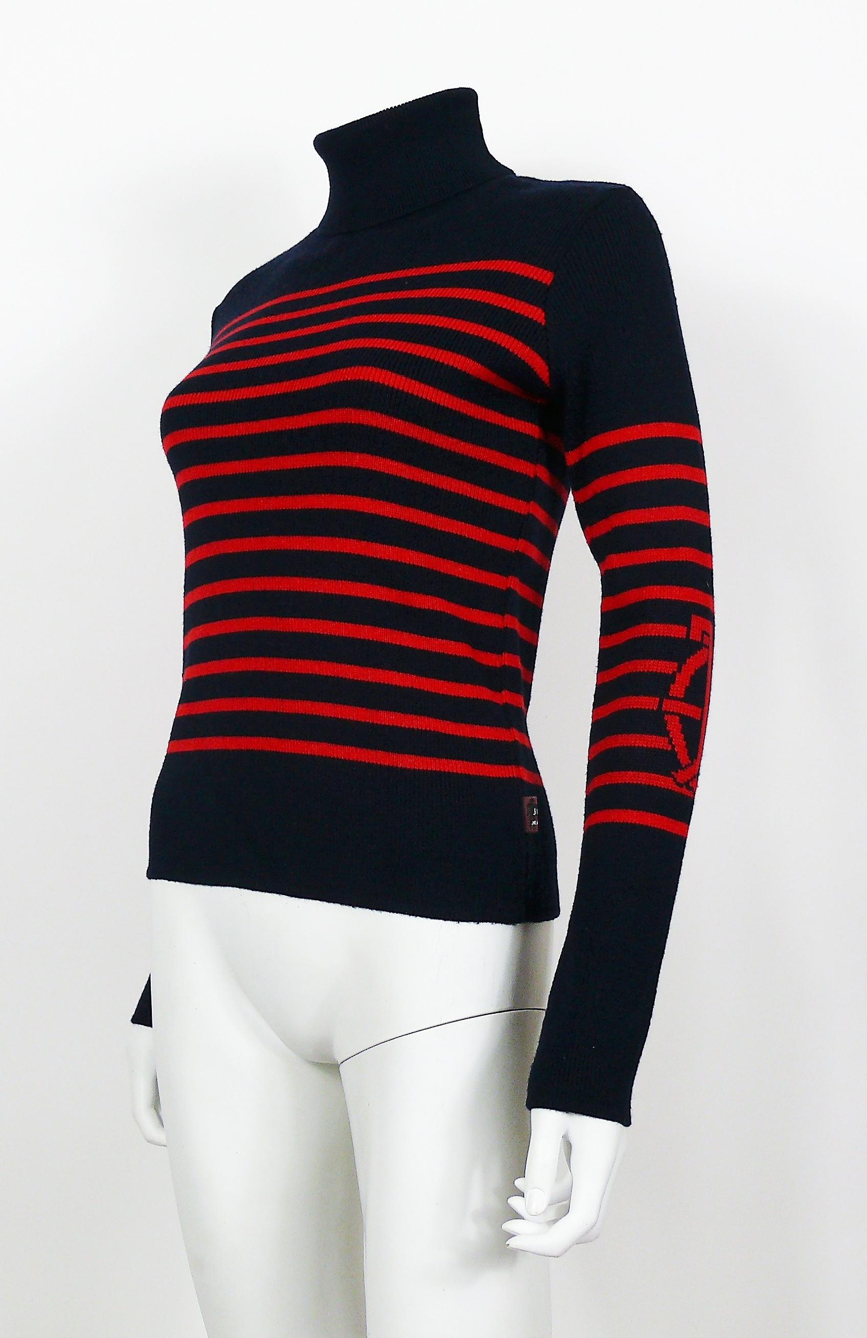 Jean Paul Gaultier Vintage Iconic Matelot Navy Blue Red Sweater US Size 8 In Excellent Condition In Nice, FR