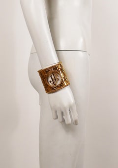 Vintage Couture Massive Gold Toned Woven Cuff Bracelet JF Monogram