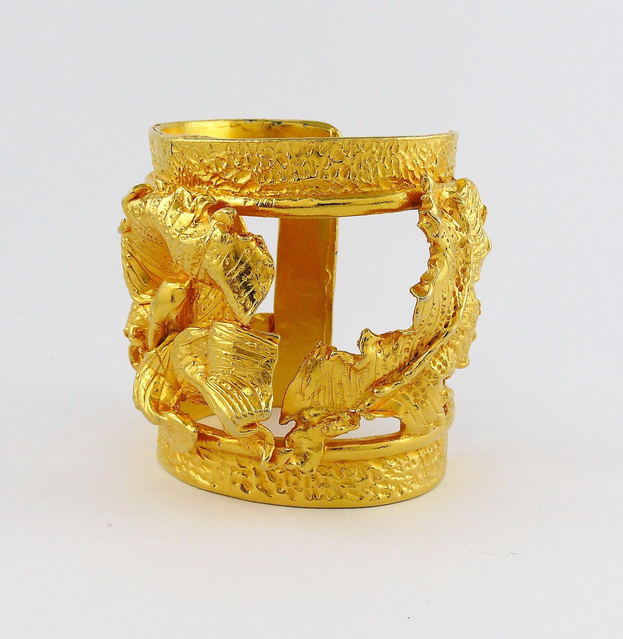 Leonard Paris Vintage Gold Toned Openwork Orchid Cuff Bracelet 2