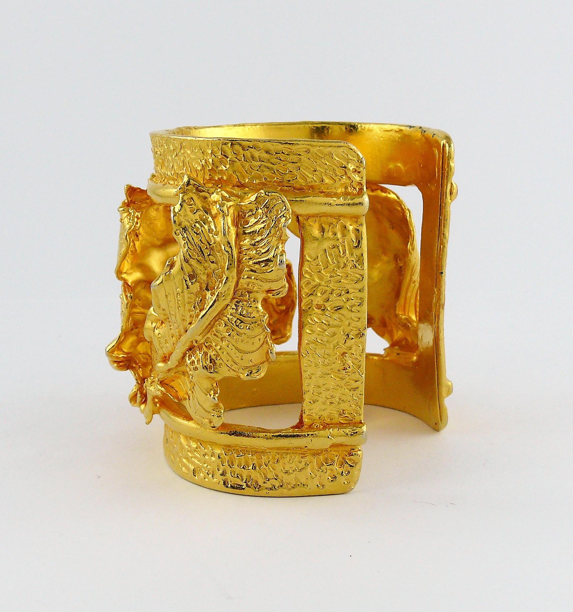 Leonard Paris Vintage Gold Toned Openwork Orchid Cuff Bracelet 3
