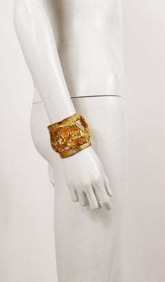 Leonard Paris Vintage Gold Toned Openwork Orchid Cuff Bracelet