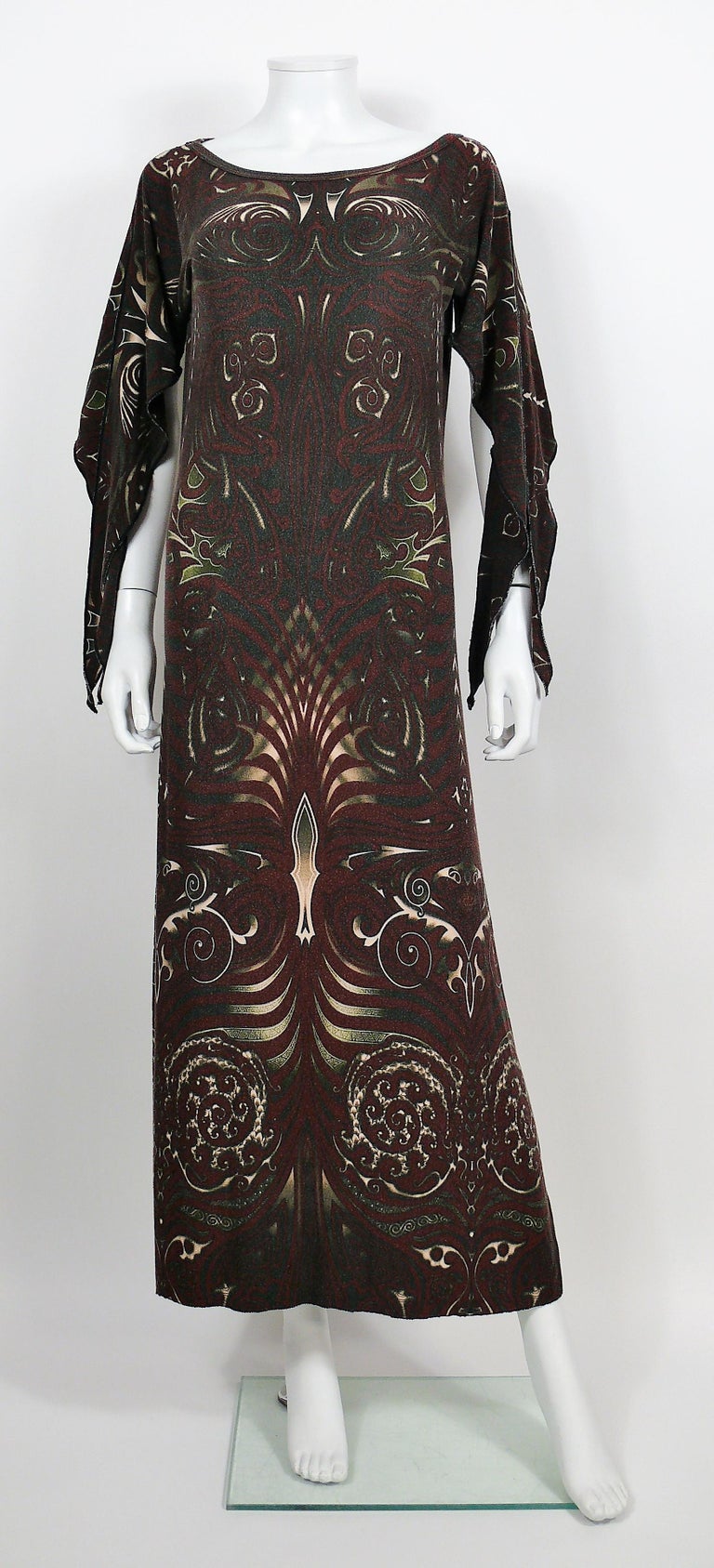 Black Jean Paul Gaultier Vintage Aboriginal Maori Tattoo Print Maxi Dress For Sale
