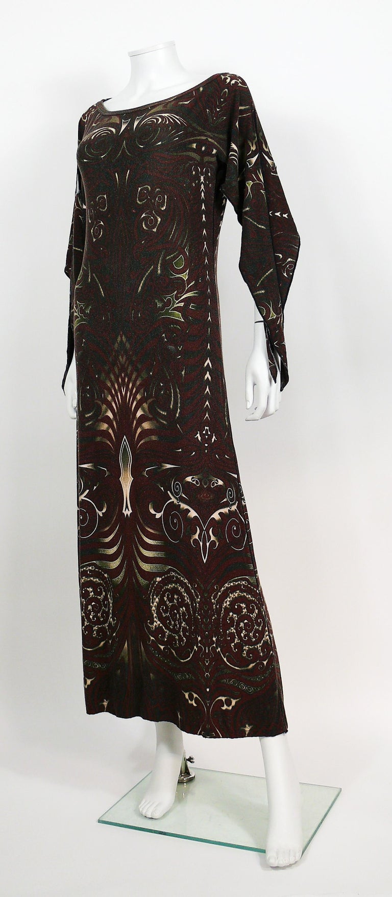 Jean Paul Gaultier Vintage Aboriginal Maori Tattoo Print Maxi Dress In Good Condition For Sale In Nice, FR