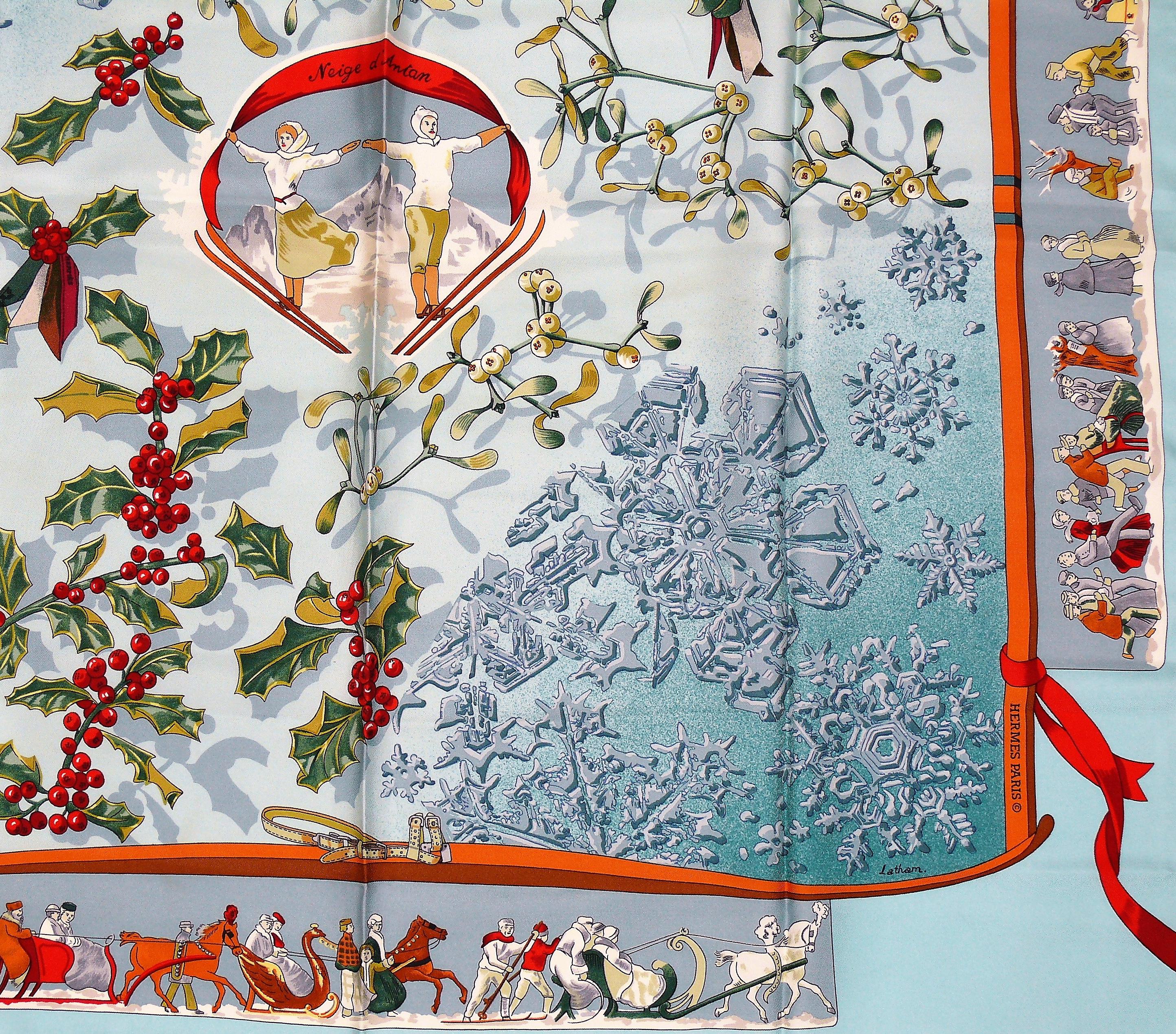 Hermes Vintage Silk Carre Scarf Neige d'Antan by Caty Latham In Excellent Condition In Nice, FR