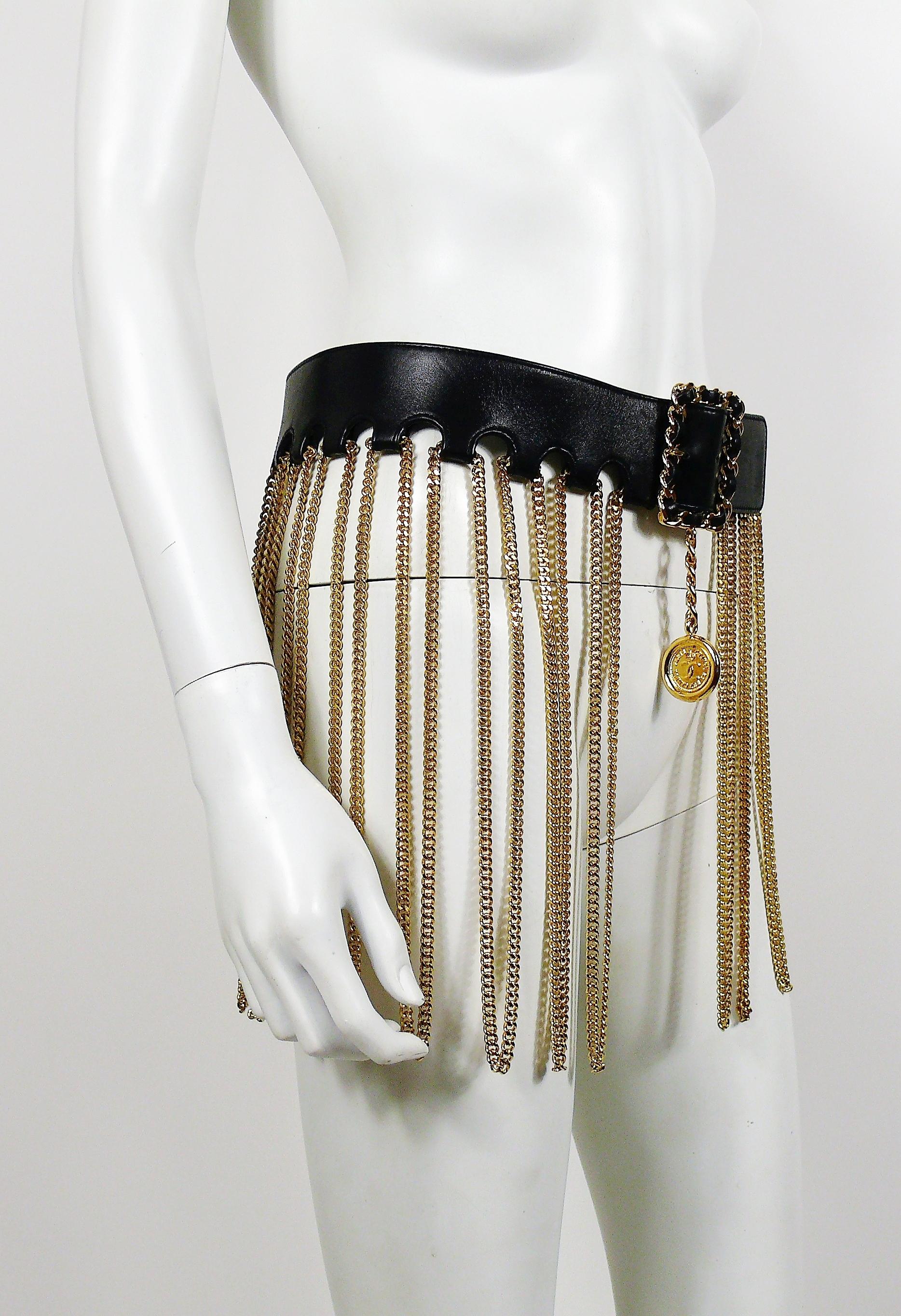 Beige Chanel Vintage Iconic Leather Multi Chain Tassel Runway Belt Fall Winter 1991